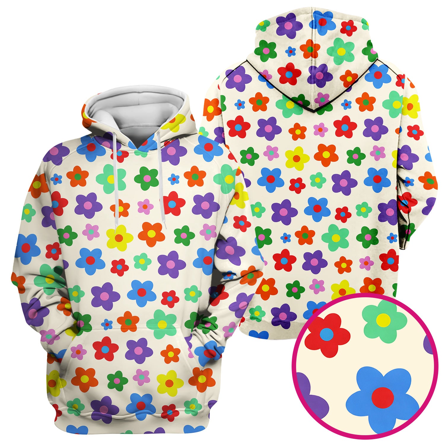 Colorful Retro Flower Pattern Print Scrub Top, Breathable Fabrics Nursing Uniform
