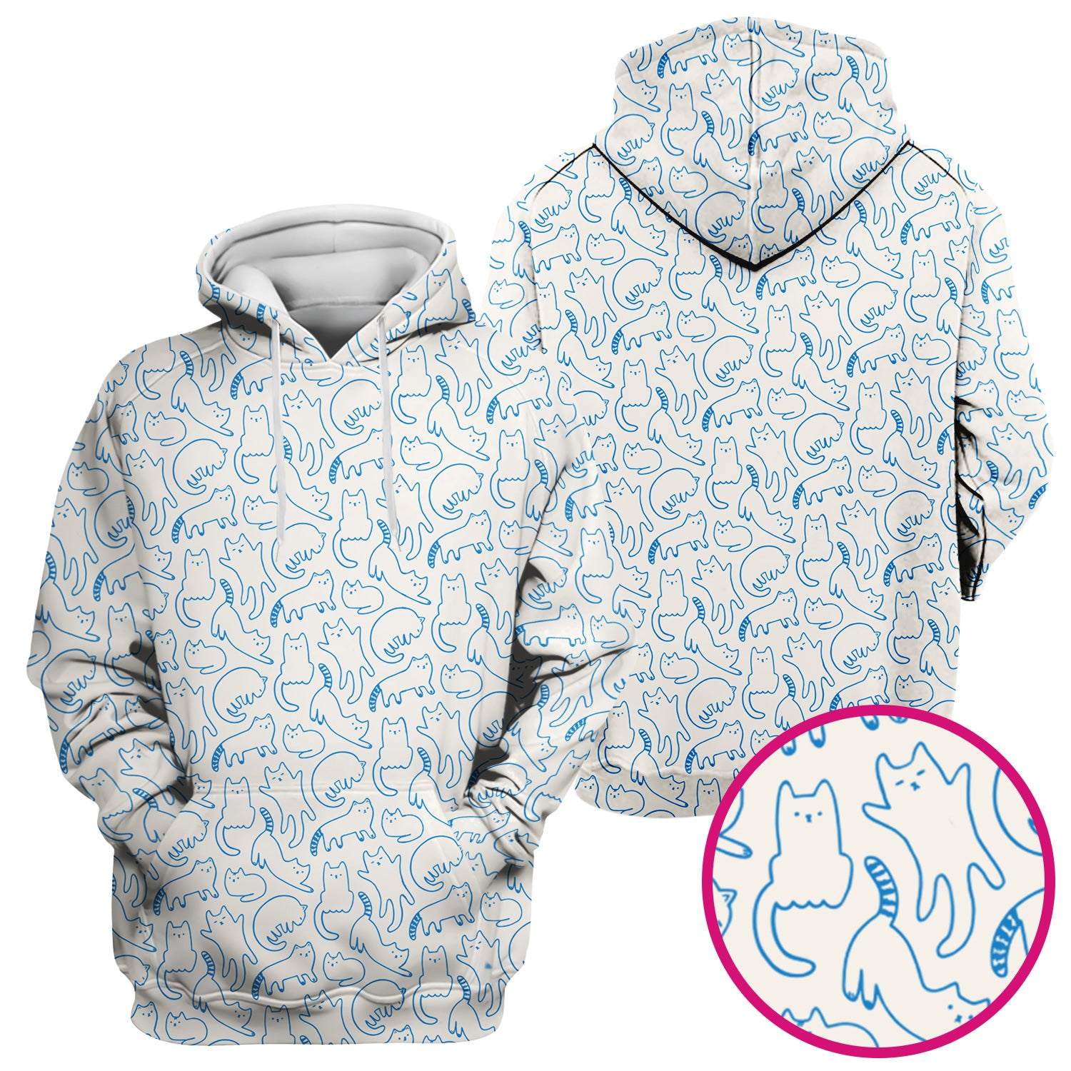 Artistic Cat Pattern Medical Scrub Top, Breathable Fabrics Nursing Uniform