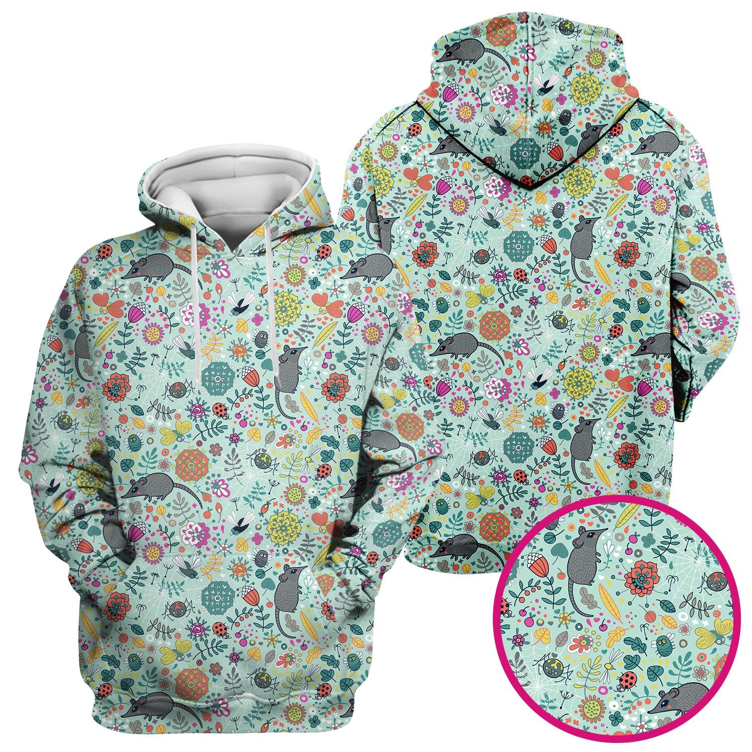 Woodland Mouse Floral Pattern Scrub Top, Comfortable Scrubs for Nurses