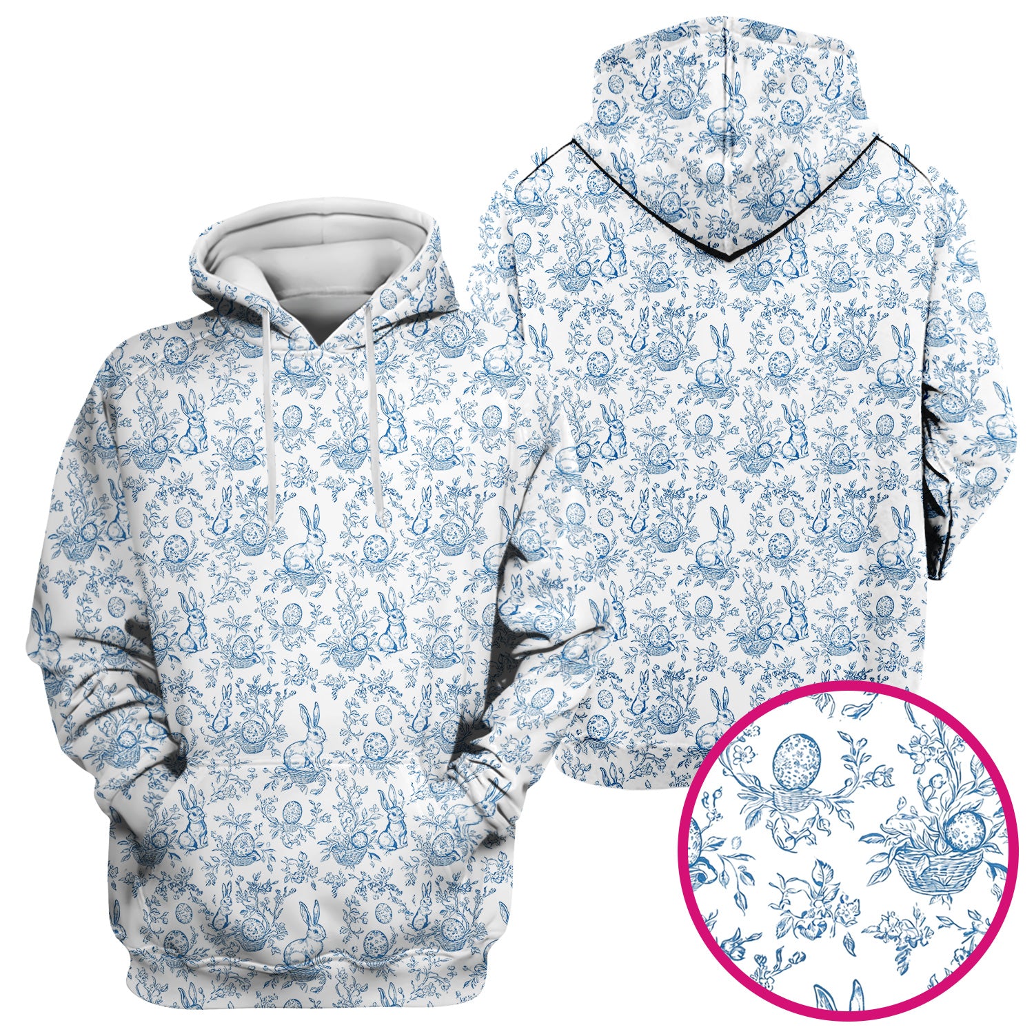 Easter Bunny Floral Egg Toile Pattern Design Print Scrub Top , Comfortable Scrubs for Nurses