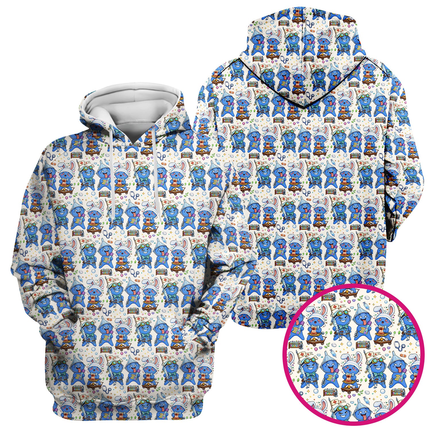 Cute Glove Doll Hospital Medical Cartoon Nurse Pattern Scrub Top, Comfortable Scrubs for Nurses