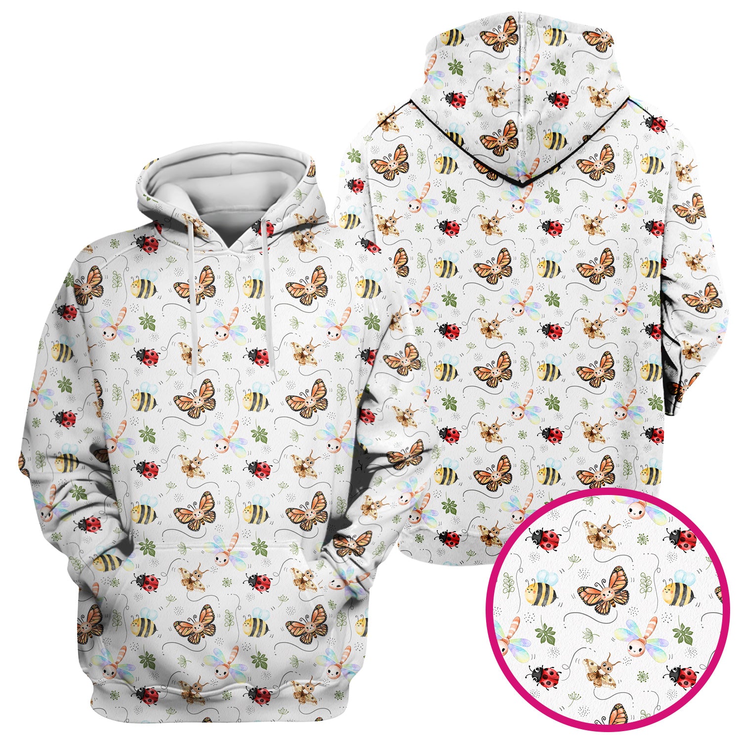 Colorful Garden Insect Pattern Scrub Top, Breathable Fabrics Nursing Uniform