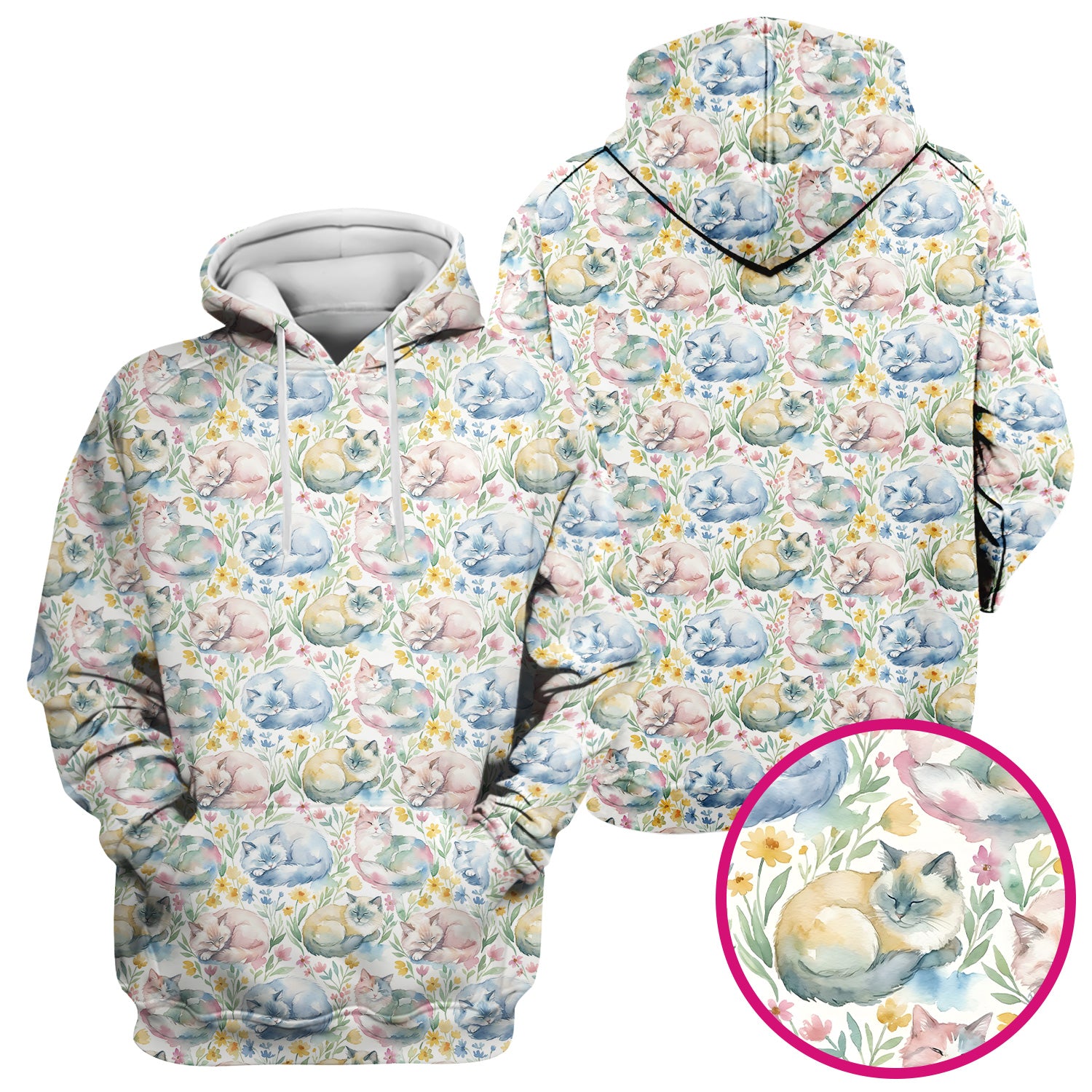 Dreamy Sleeping Cat Floral Pattern Scrub Top, Comfortable Scrubs for Nurses