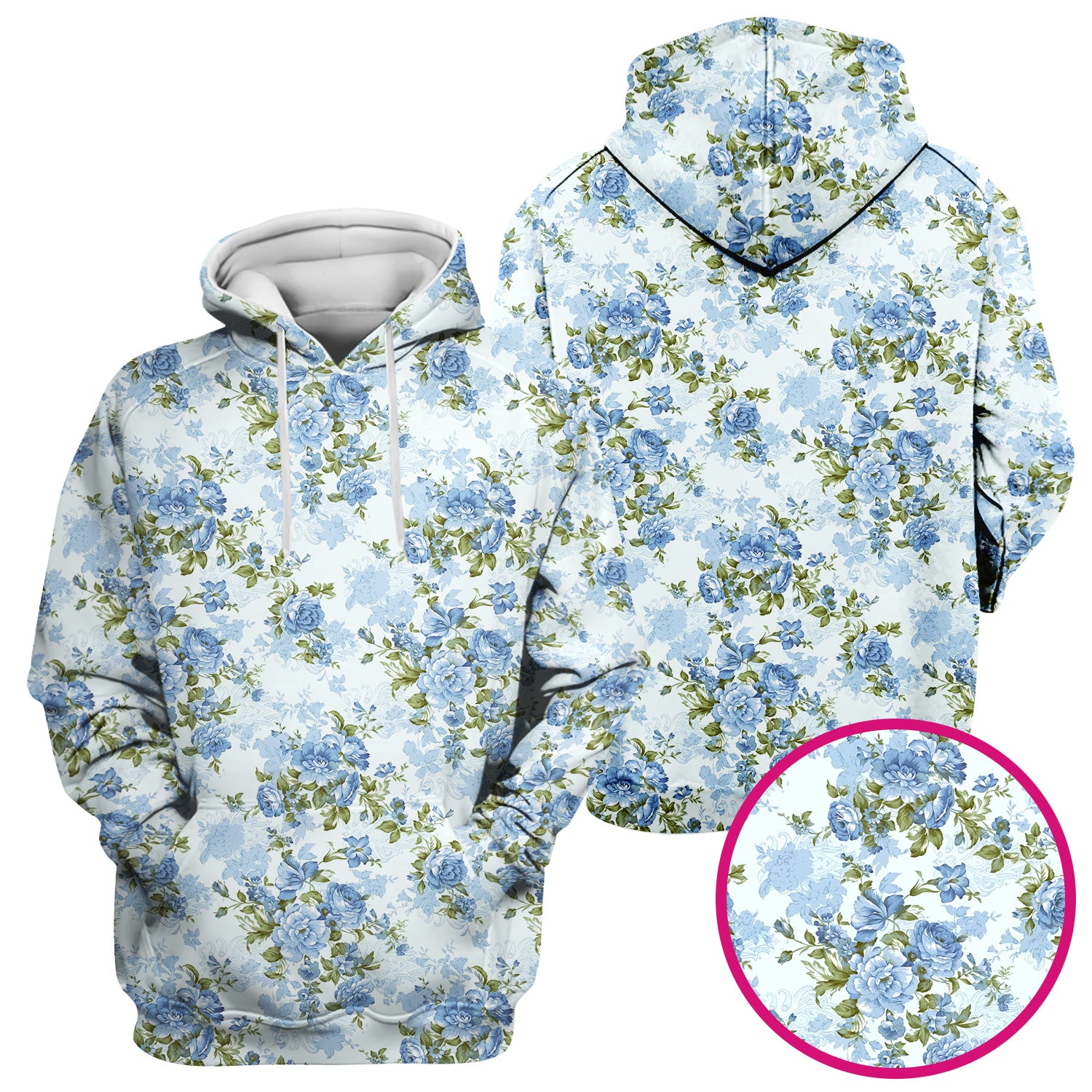 Cute Blue Floral Pattern Scrub Top, Comfortable Scrubs for Nurses