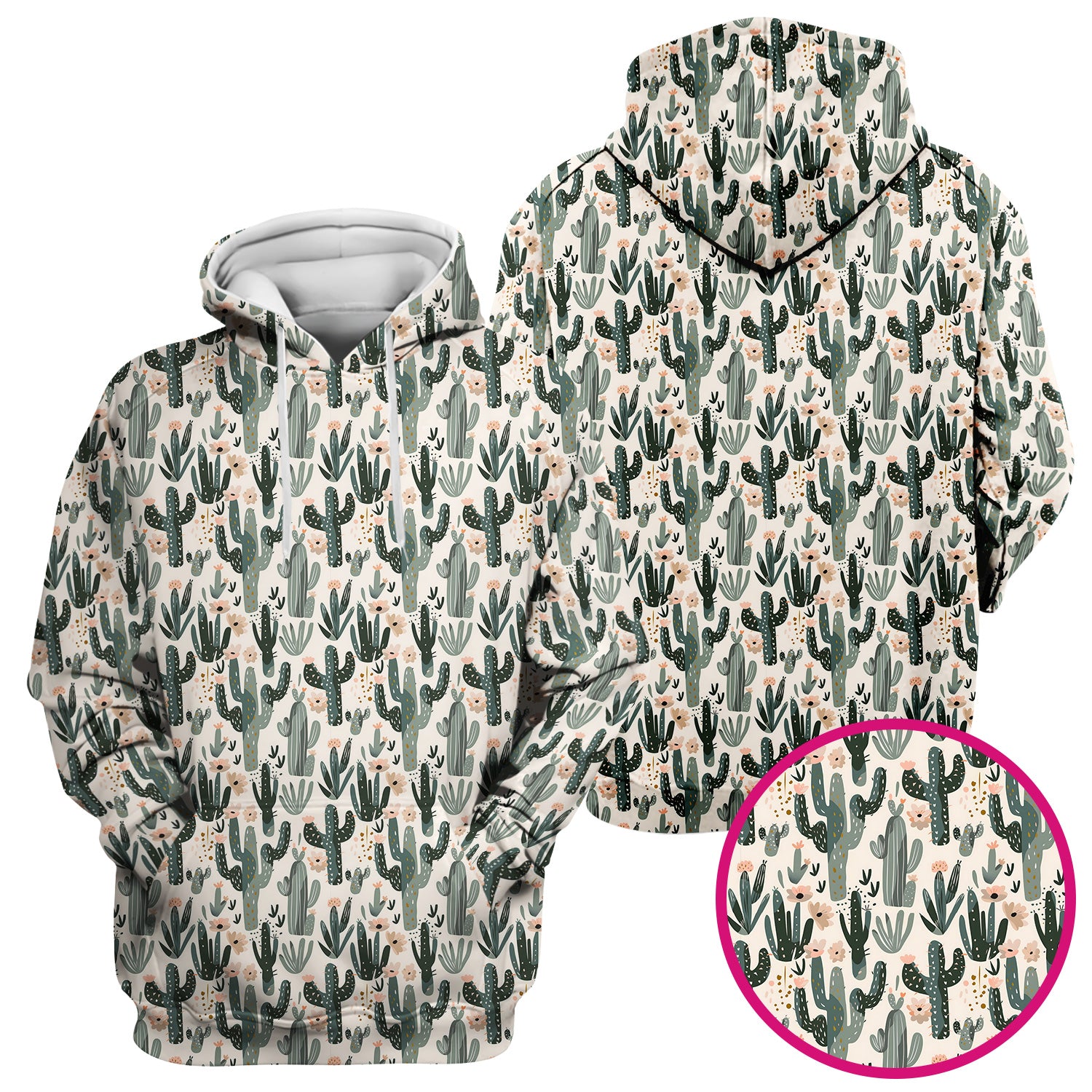 Green Cactus Desert Blossom Pattern Scrub Top, Comfortable Scrubs for Nurses