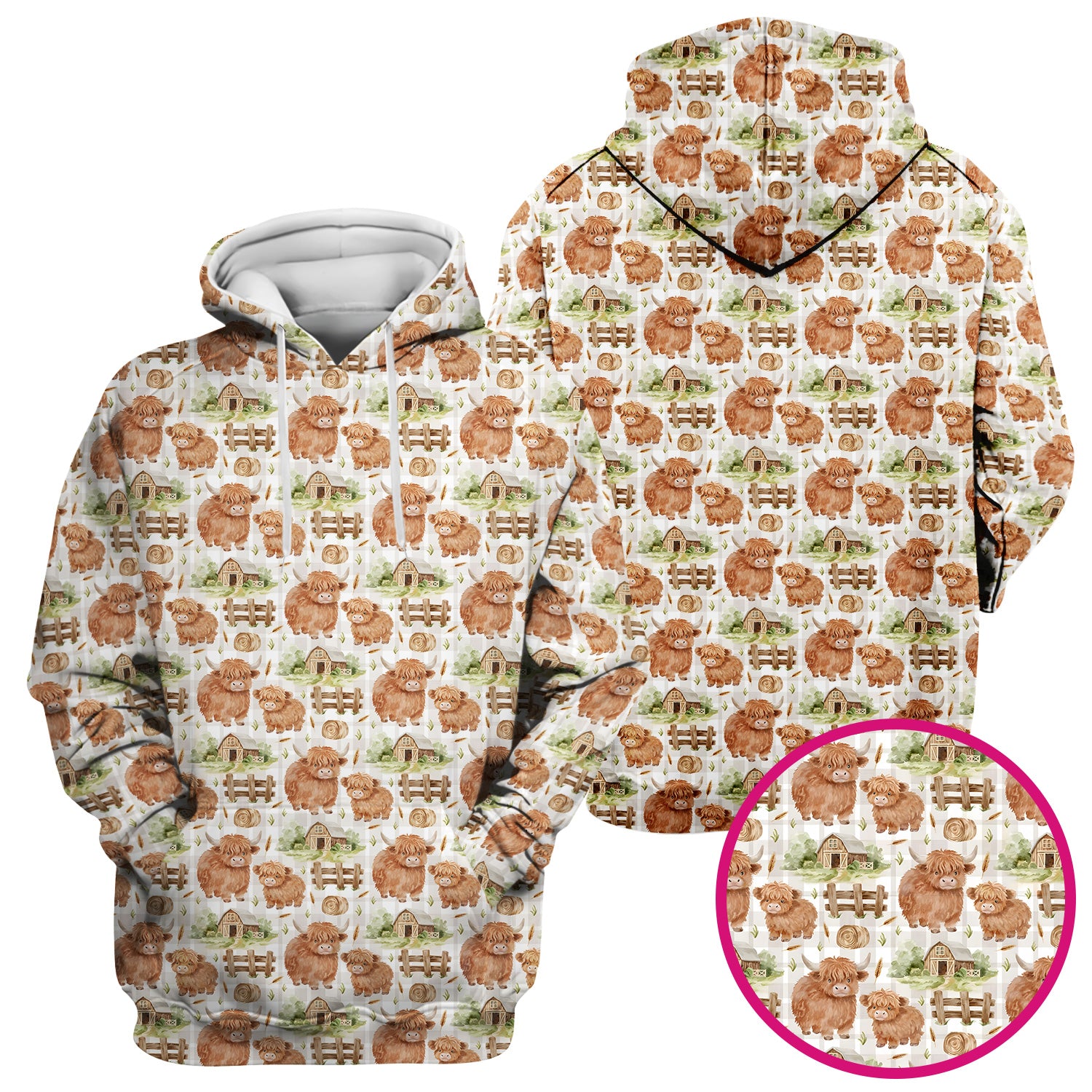 Cute Highland Cow With Farm Barn Fence Scrub Top, Comfortable Scrubs for Nurses