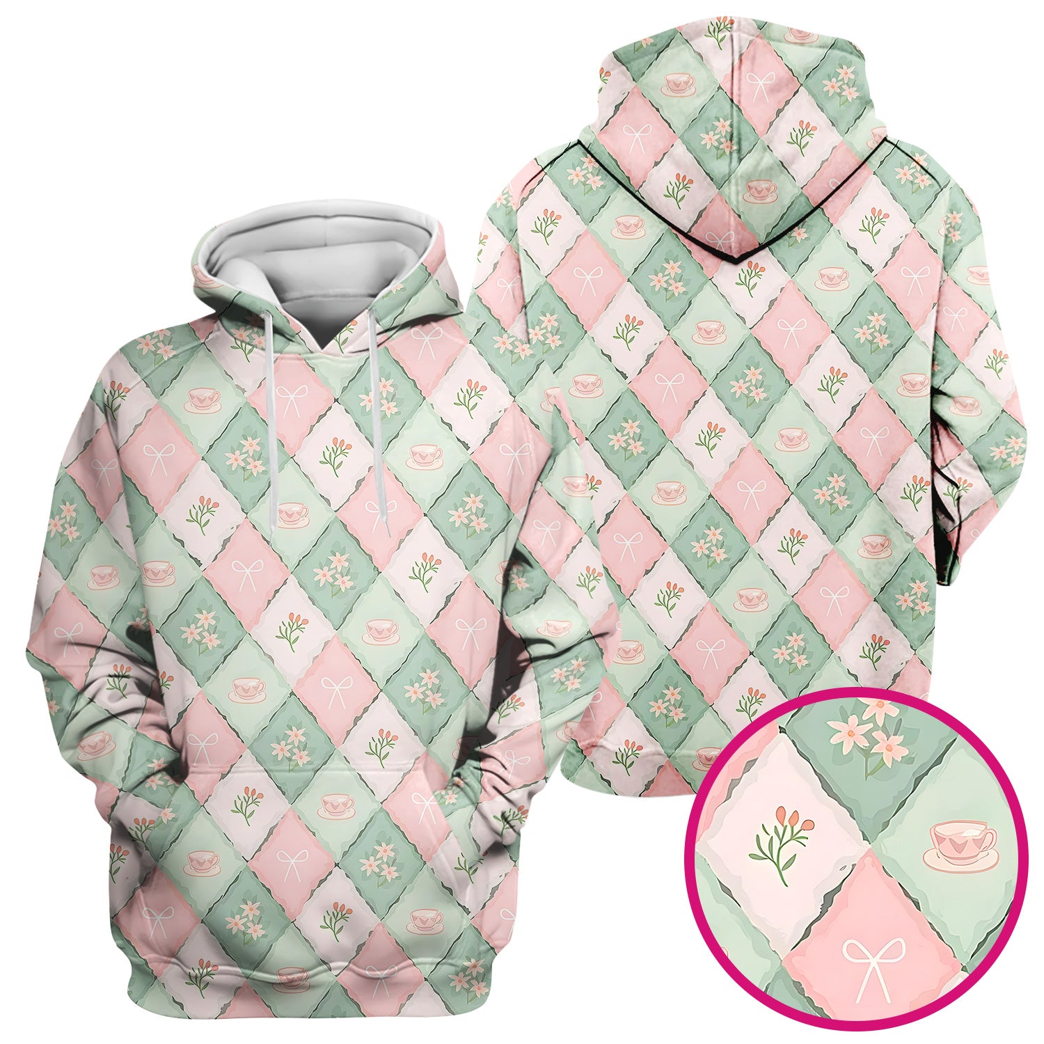 Flowers Tea Cups Pattern Scrubs Top, Comfortable Scrubs for Nurses