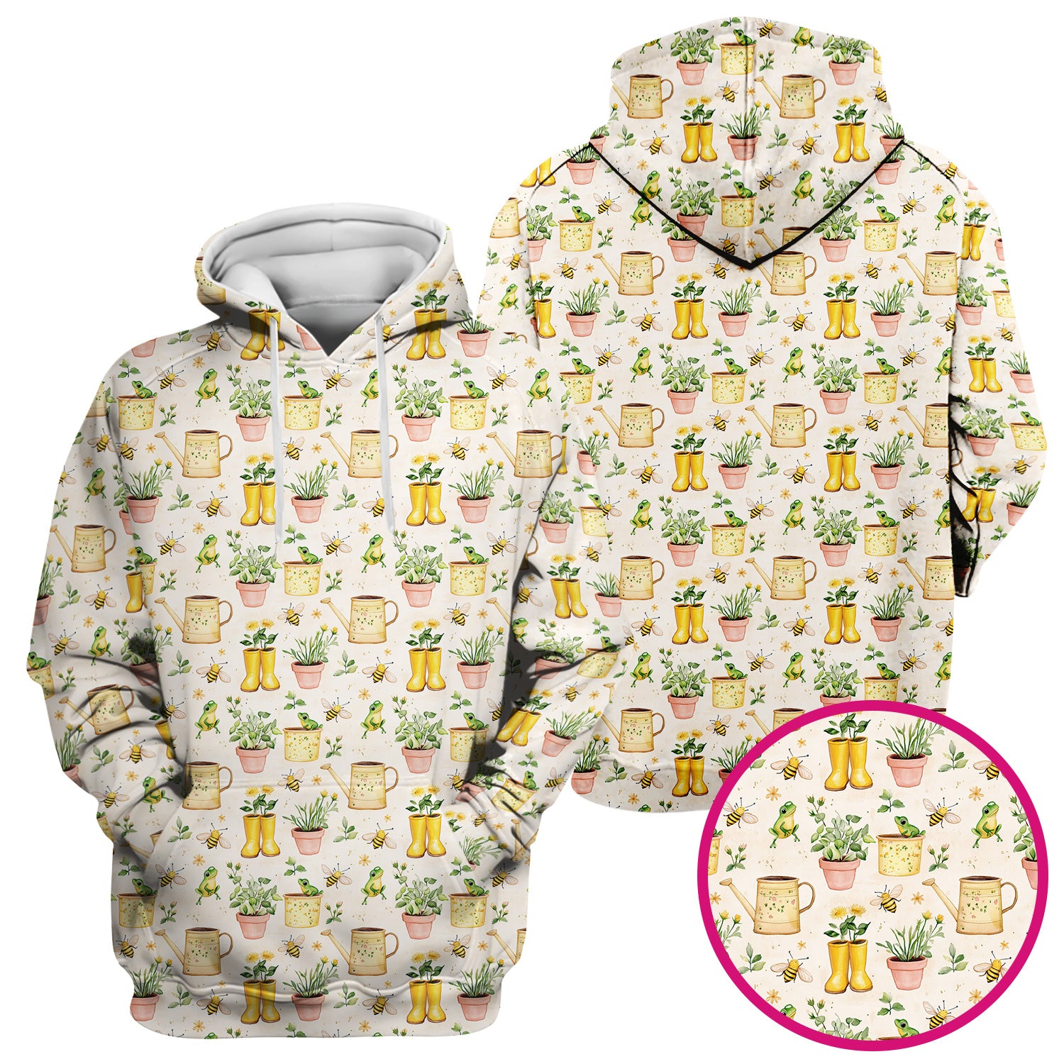 Cute Nurse Frog And Bee Garden Pattern Scrub Top, Breathable Fabrics Nursing Uniform
