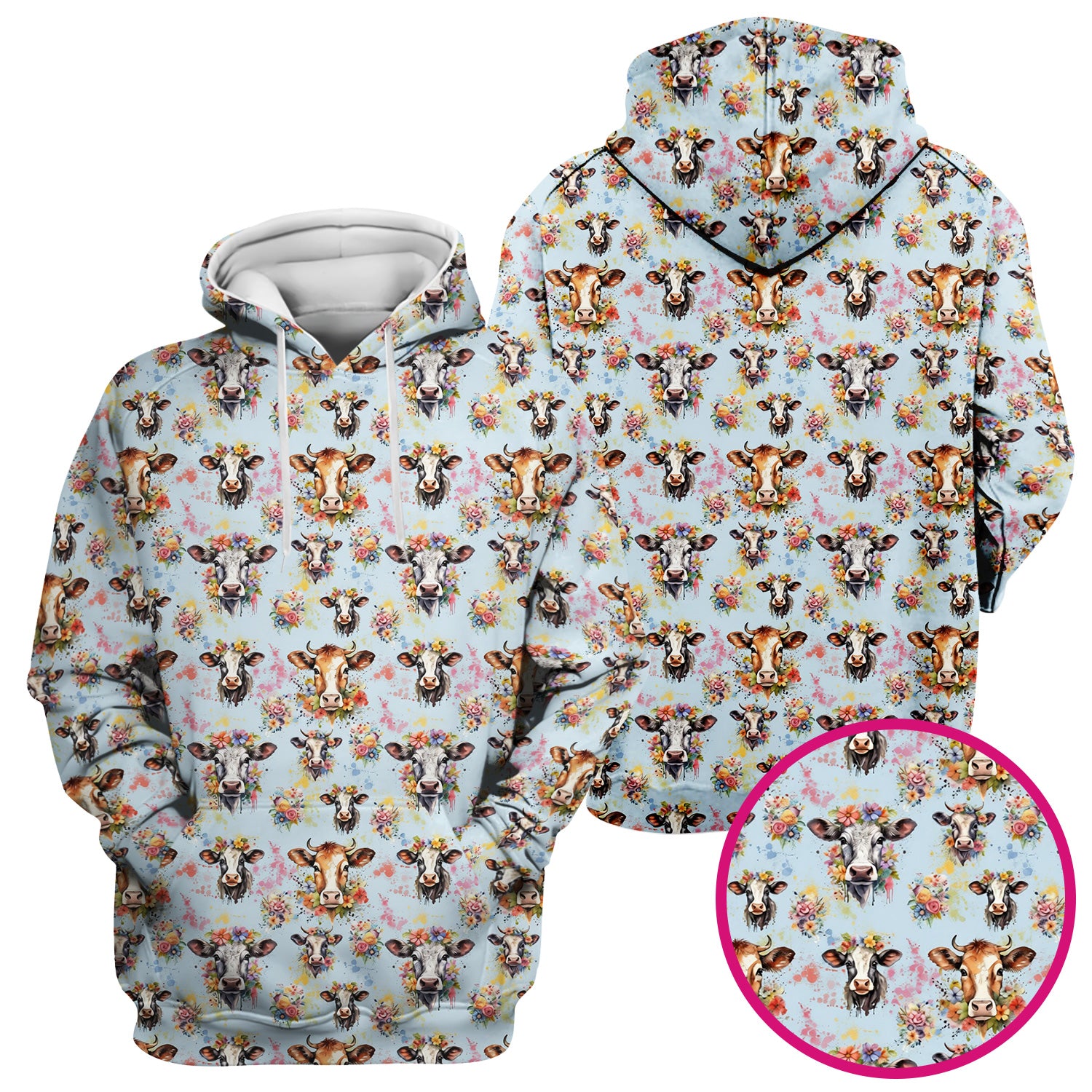 Cute Floral Cow Farm Animal Pattern Scrub Top, Comfortable Scrubs for Nurses