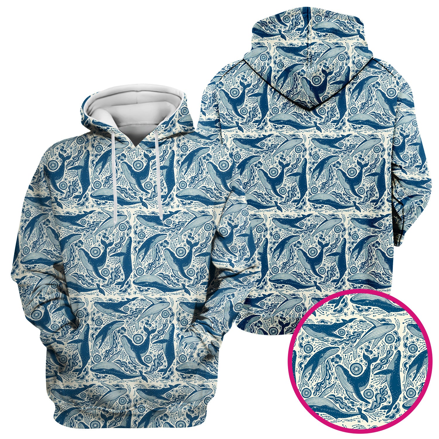 Blue Whale Ocean Pattern Scrub Top, Breathable Fabrics Nursing Uniform