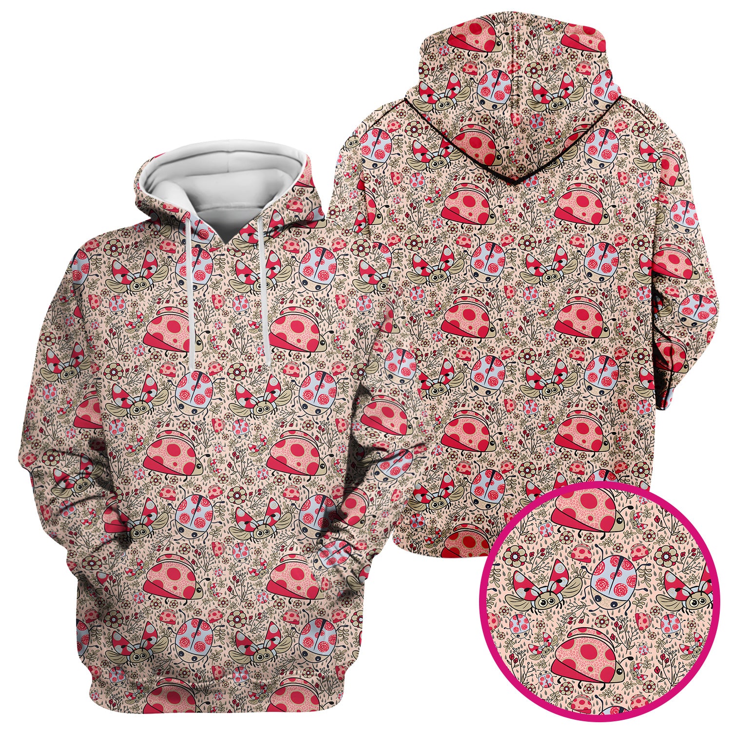 Cute Ladybug Rain Garden Pattern Scrub Top, Breathable Fabrics Nursing Uniform