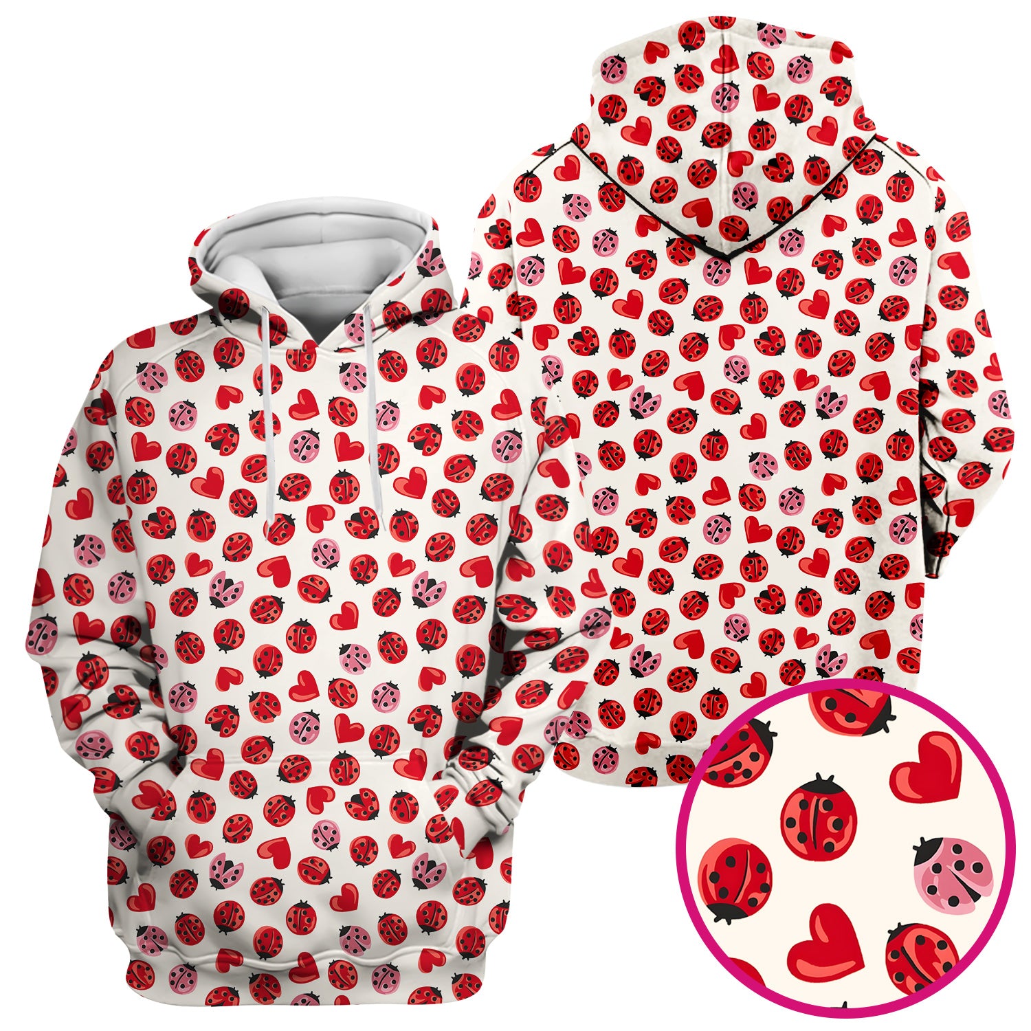 Cute Ladybug and Red Heart All Over Print Scrub Top, Comfortable Scrubs for Nurses