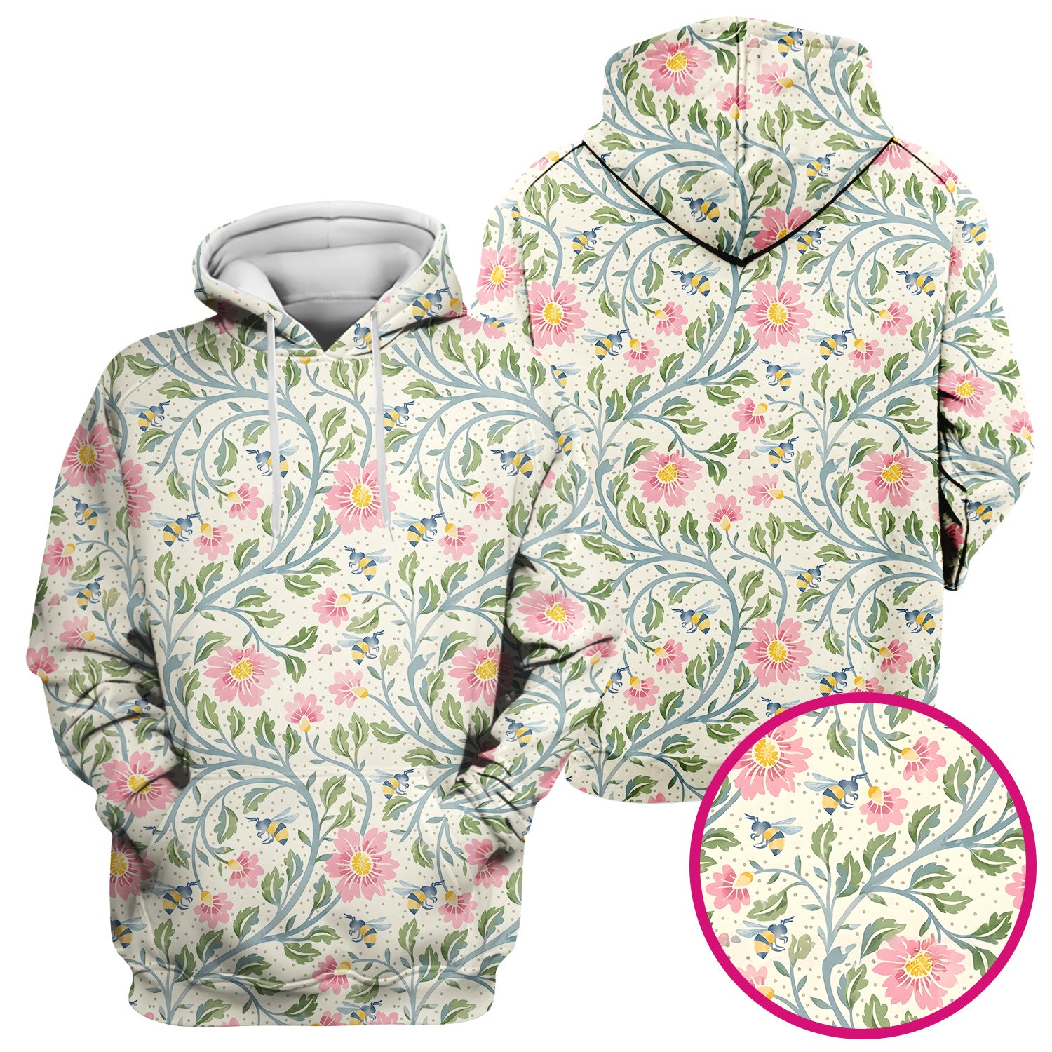 Cute Floral Bee Garden Nurse Pattern Scrub Top, Comfortable Scrubs for Nurses