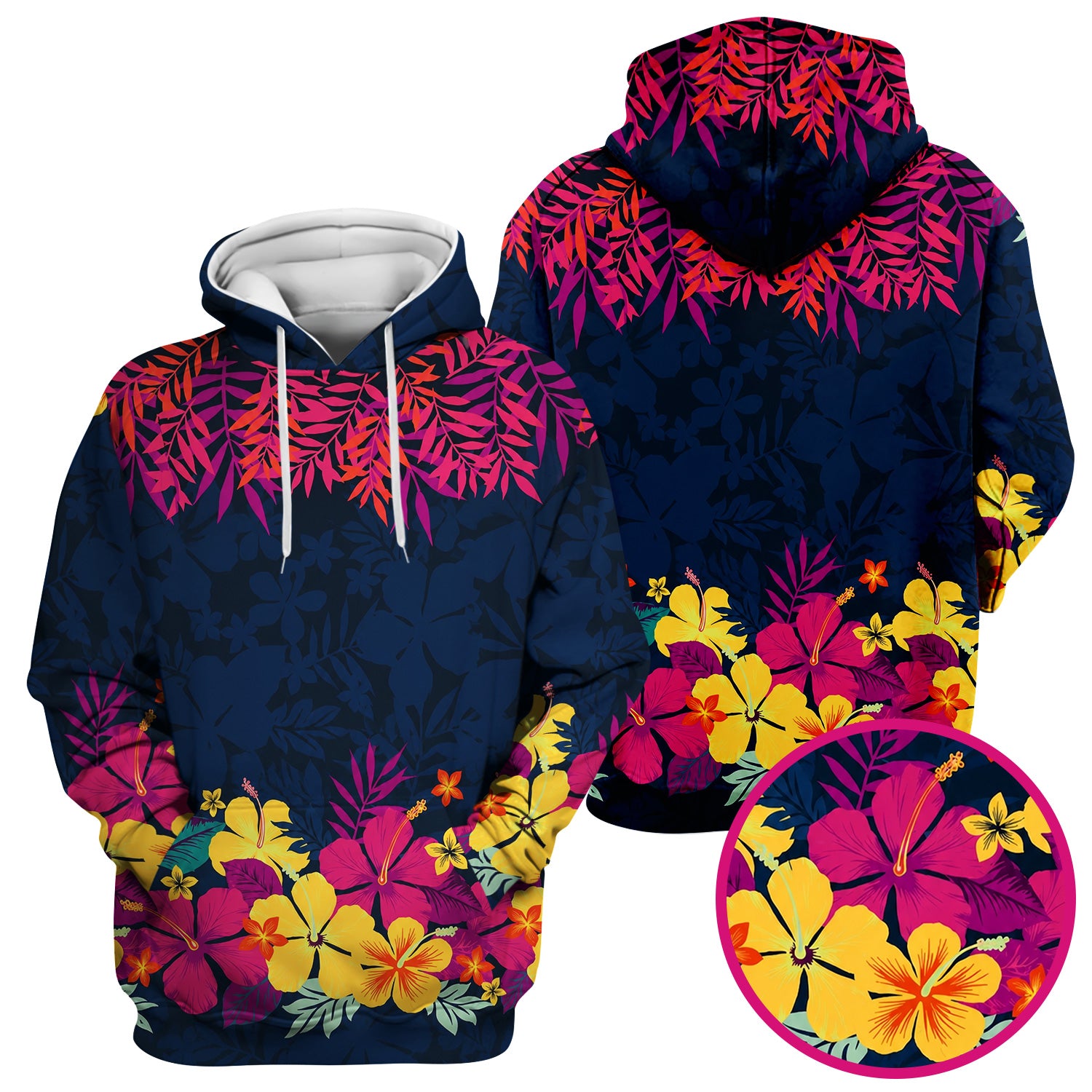 Tropical Hibiscus Palm Leaf Pattern Scrub Top, Comfortable Scrubs for Nurses