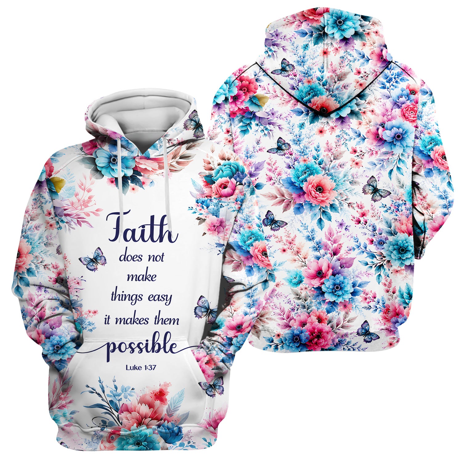 Inspirational Faith Floral Butterfly Pattern Scrub Top, Comfortable Scrubs for Nurses