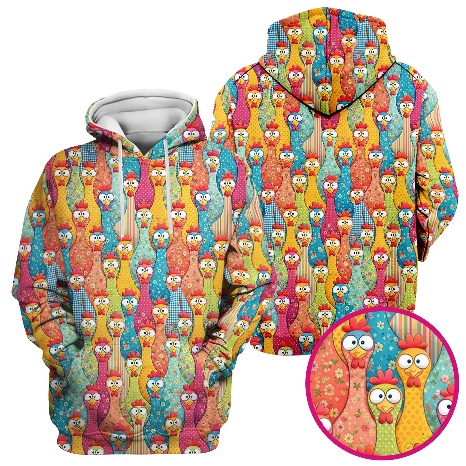Funny Farm Chicken Cartoon Pattern Scrub Top, Comfortable Scrubs for Nurses