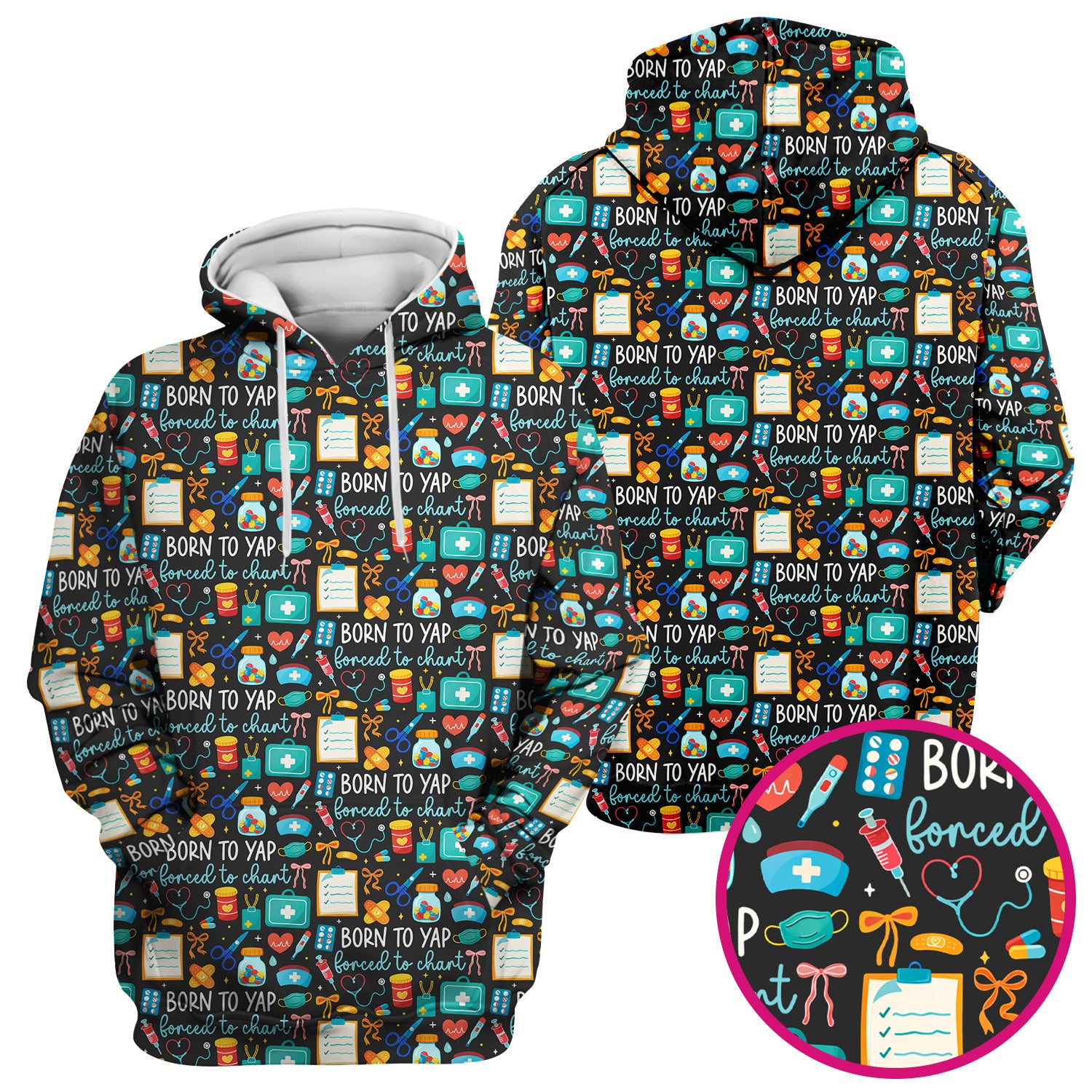 Born To Yap Medical Tools Pattern Scrub Top, Comfortable Scrubs for Nurses