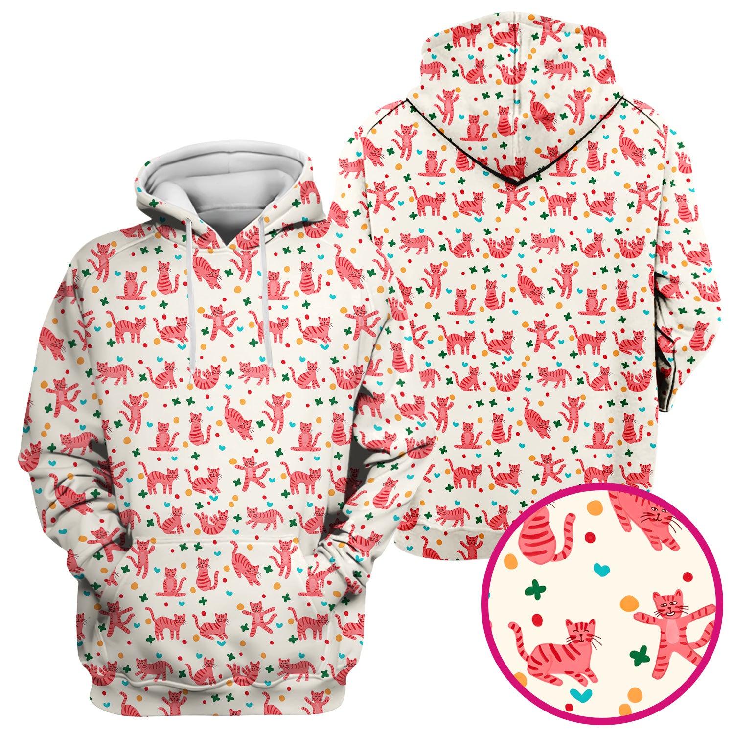 Cute Pink Cat Pattern Scrub Top, Comfortable Scrubs for Nurses