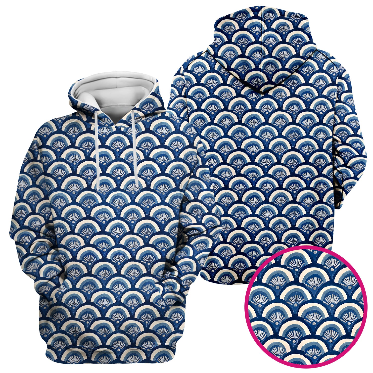Blue Seashell Pattern Scrub Top for Women, Breathable Nursing Uniform