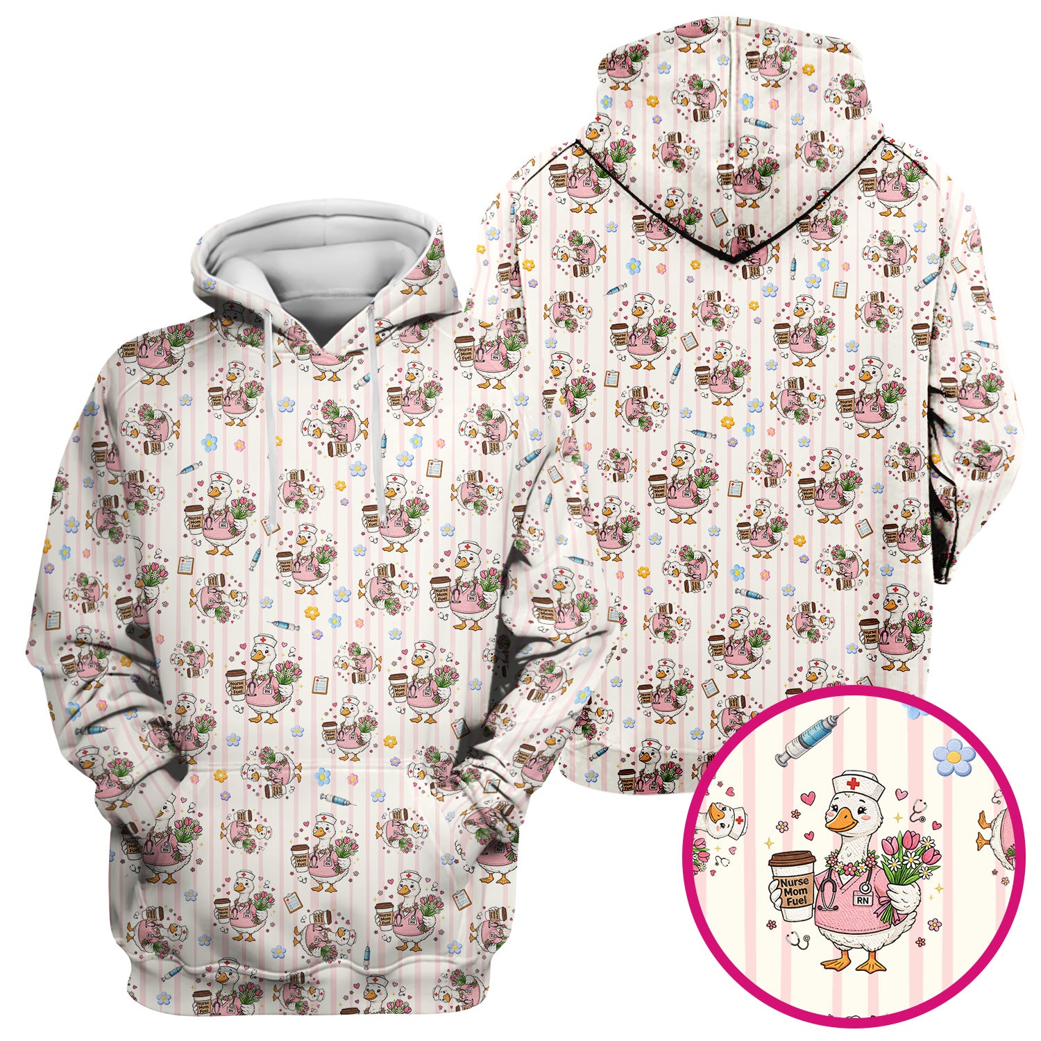 Cartoon Nurse Goose Pattern Scrub Top, Comfortable Scrubs for Nurses