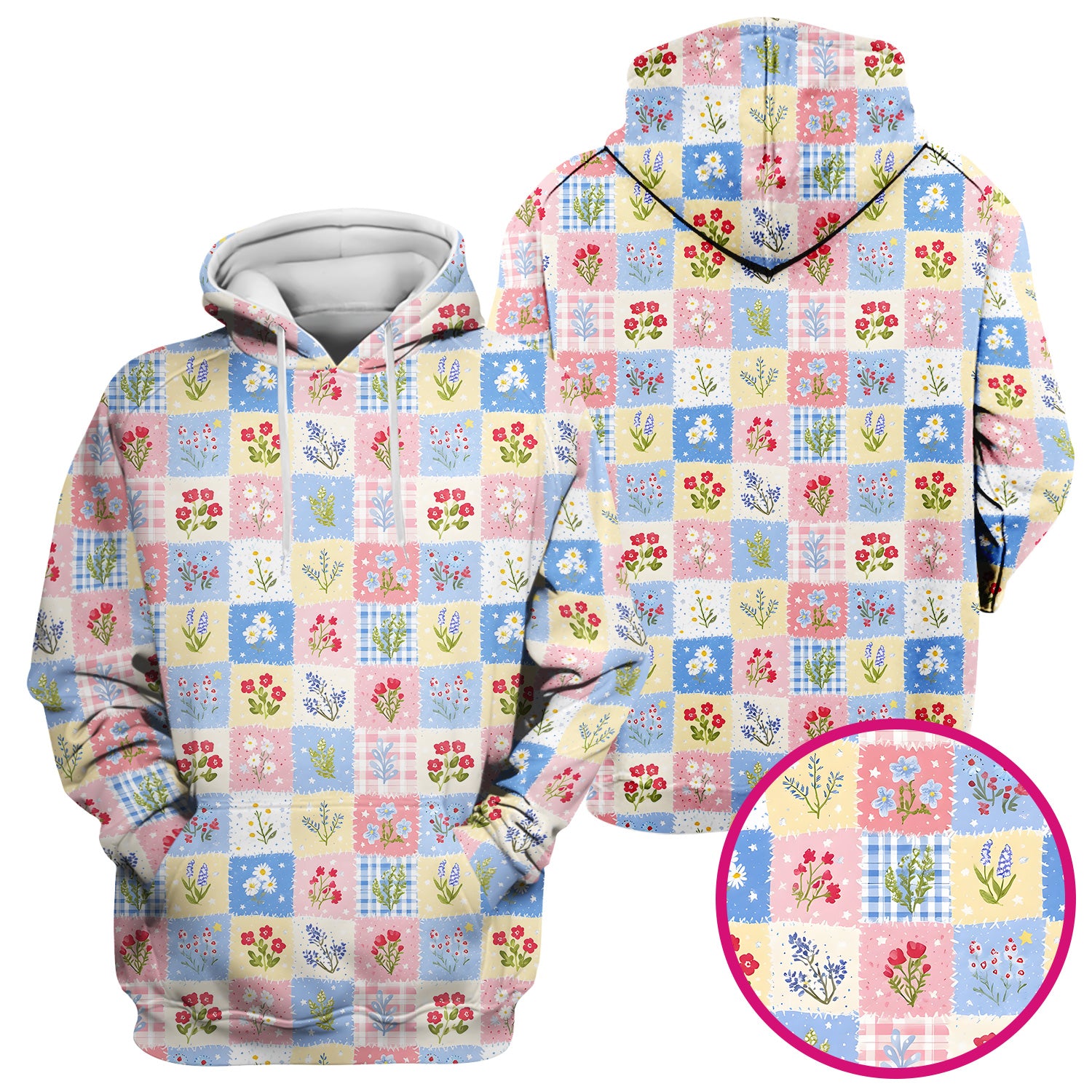 Pastel Patchwork Wildflower Garden Print Scrub Top, Comfortable Scrubs for Nurses