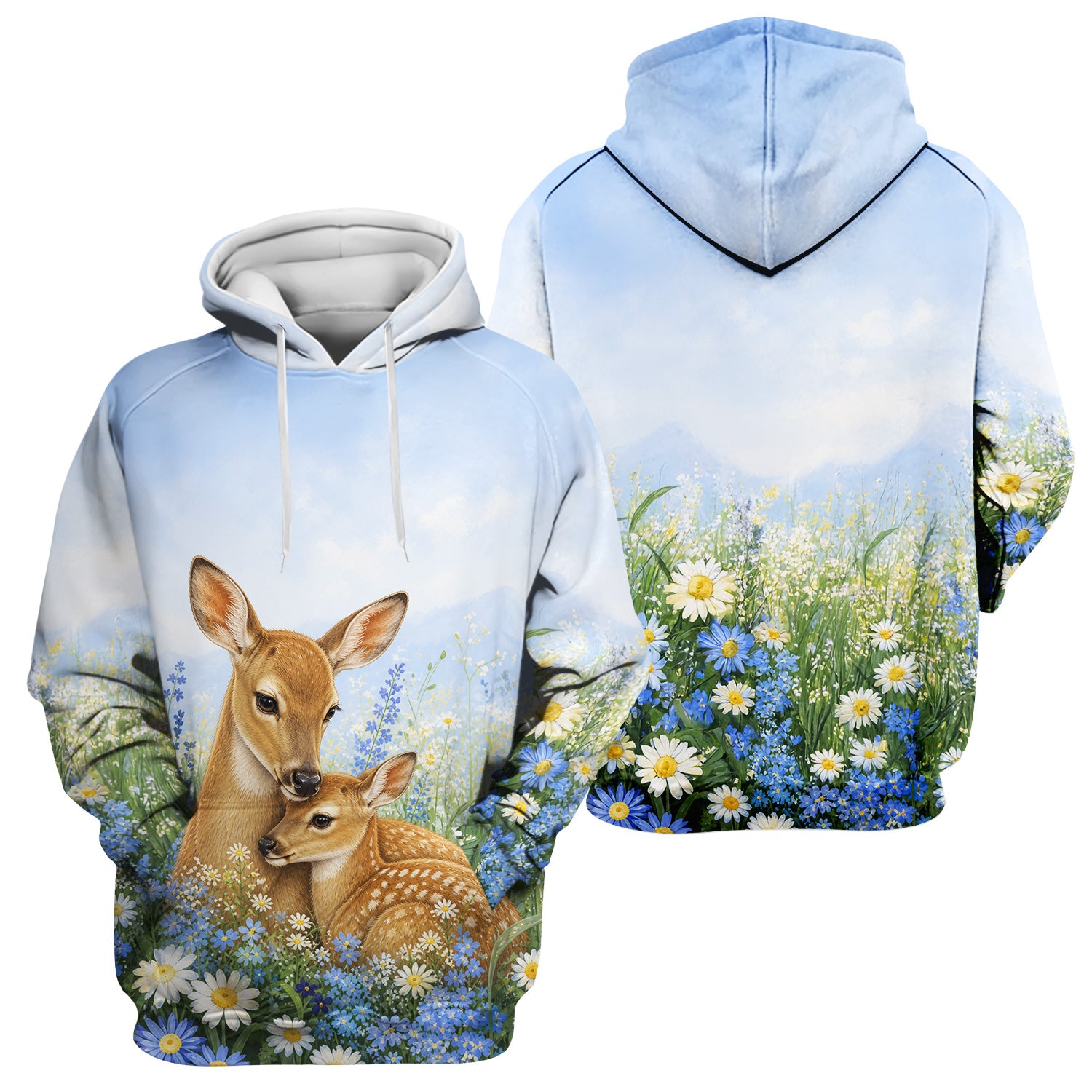 Cute Deer Mother Baby With Meadow Pattern Scrub Top, Comfortable Scrubs for Nurses