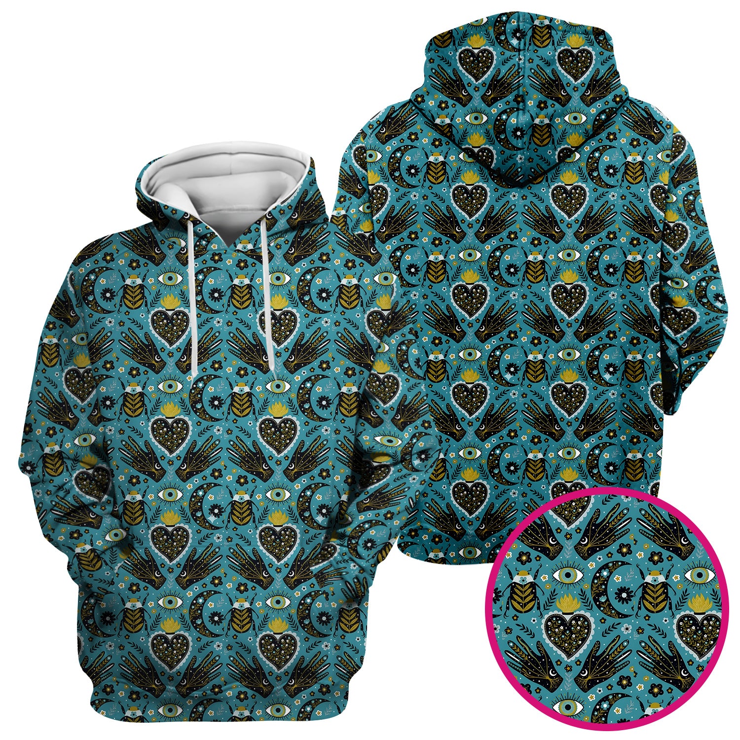 Mystic Celestial Heart & Evil Eye Pattern Scrub Top, Breathable Fabrics Nursing Uniform