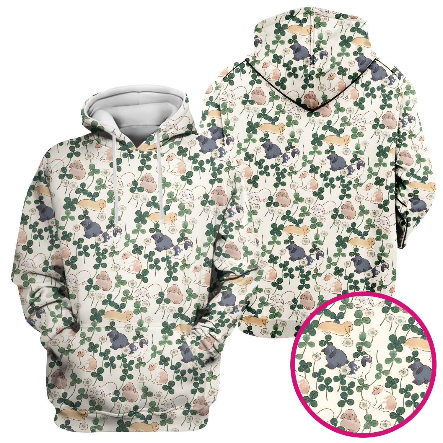 Cute Bunny Clover Garden Meadow Pattern Nurse Scrub Top, Comfortable Scrubs for Nurses