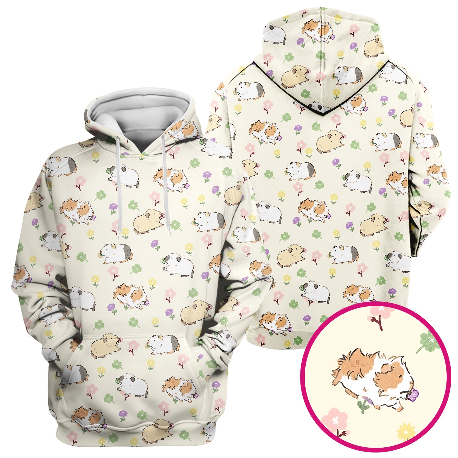 Cozy Guinea Pig Floral Doodle Pattern Scrub Top, Comfortable Scrubs for Nurses