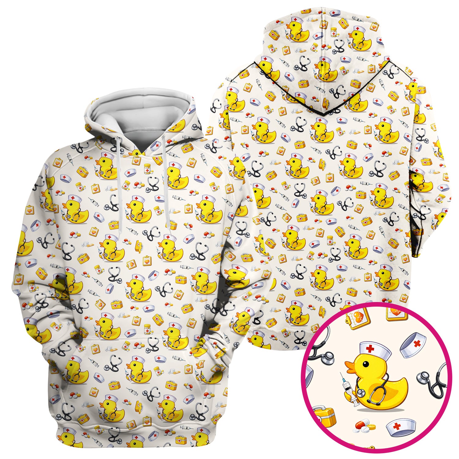 Playful Medical Duck Print Nurse Scrub Top, Comfortable Scrubs for Nurses
