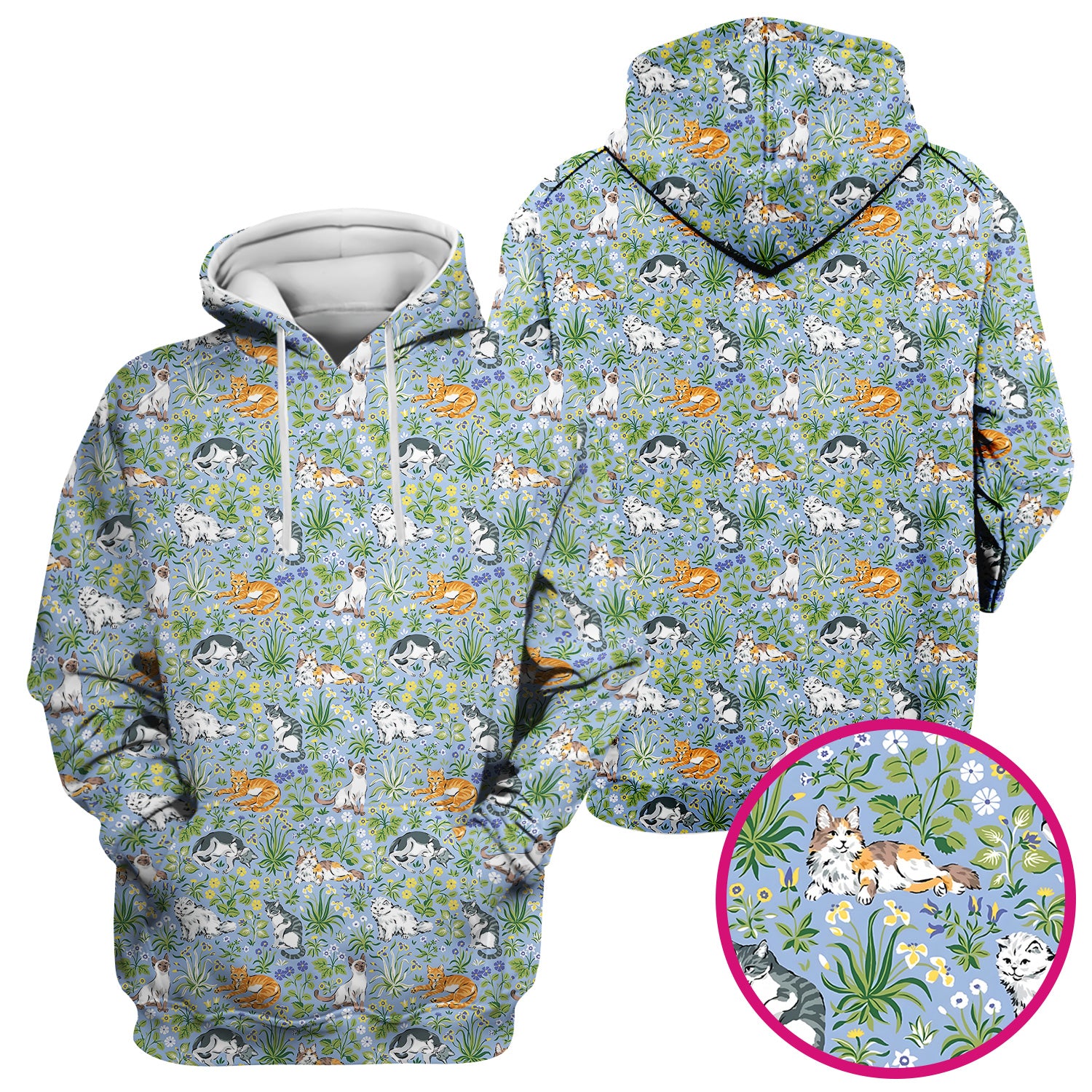 Cute Floral Cat Garden Pattern Scrub Top, Comfortable Scrubs for Nurses