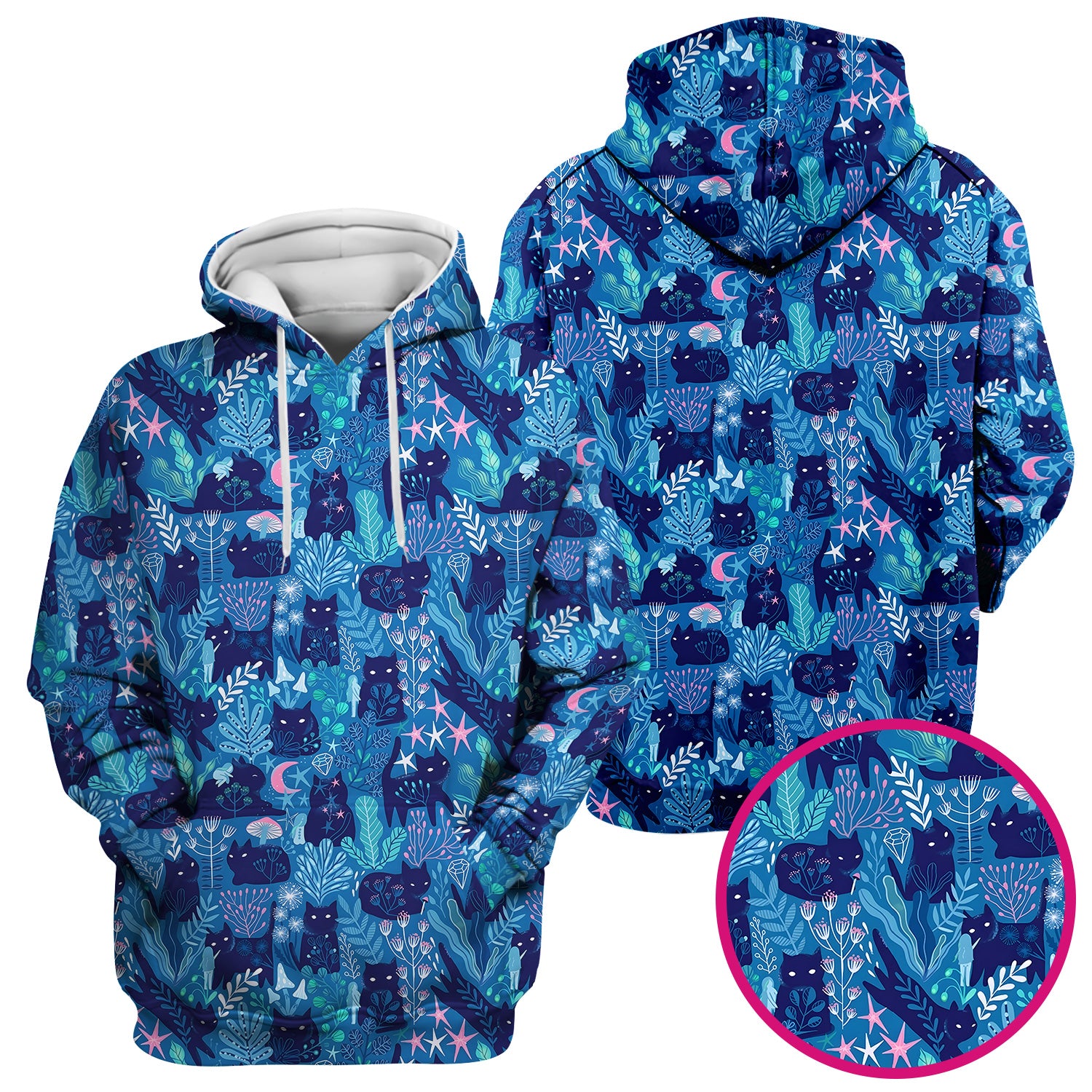 Adorable Celestial Cat Moon Star Pattern Scrub Top, Comfortable Scrubs For Nurses