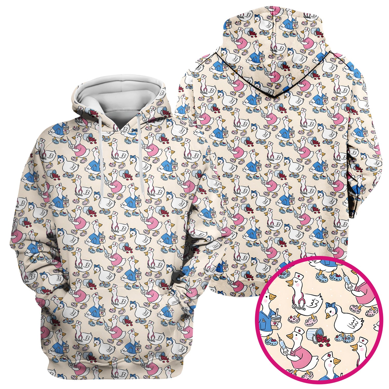 Cute Nurse Goose Cartoon Pattern Scrub Top, Comfortable Scrubs for Nurses