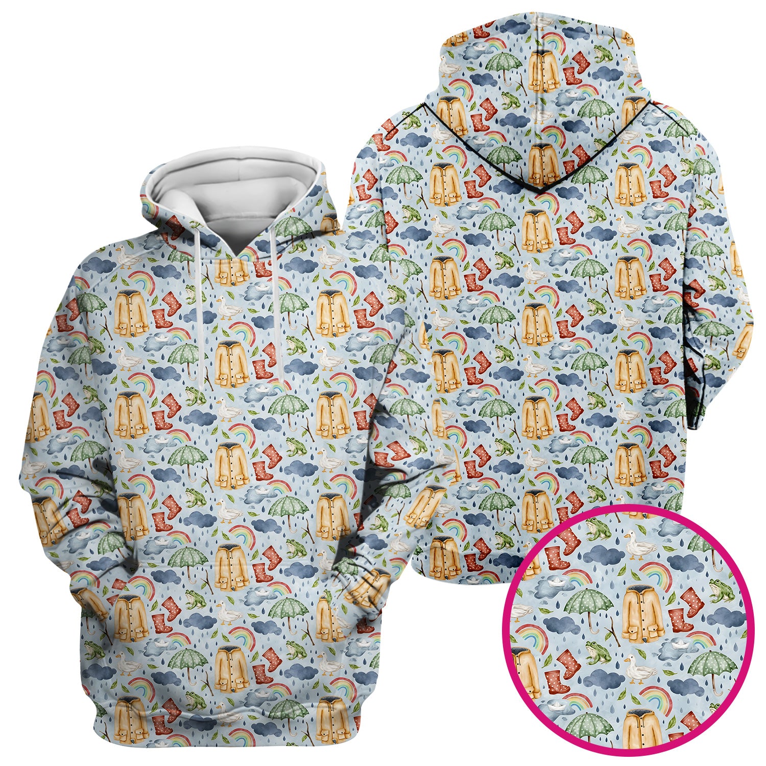 Cute Rainy Day Ducks & Frog Rainbow Pattern Scrub Top, Colorful Gothic Nurse Scrubs Uniform