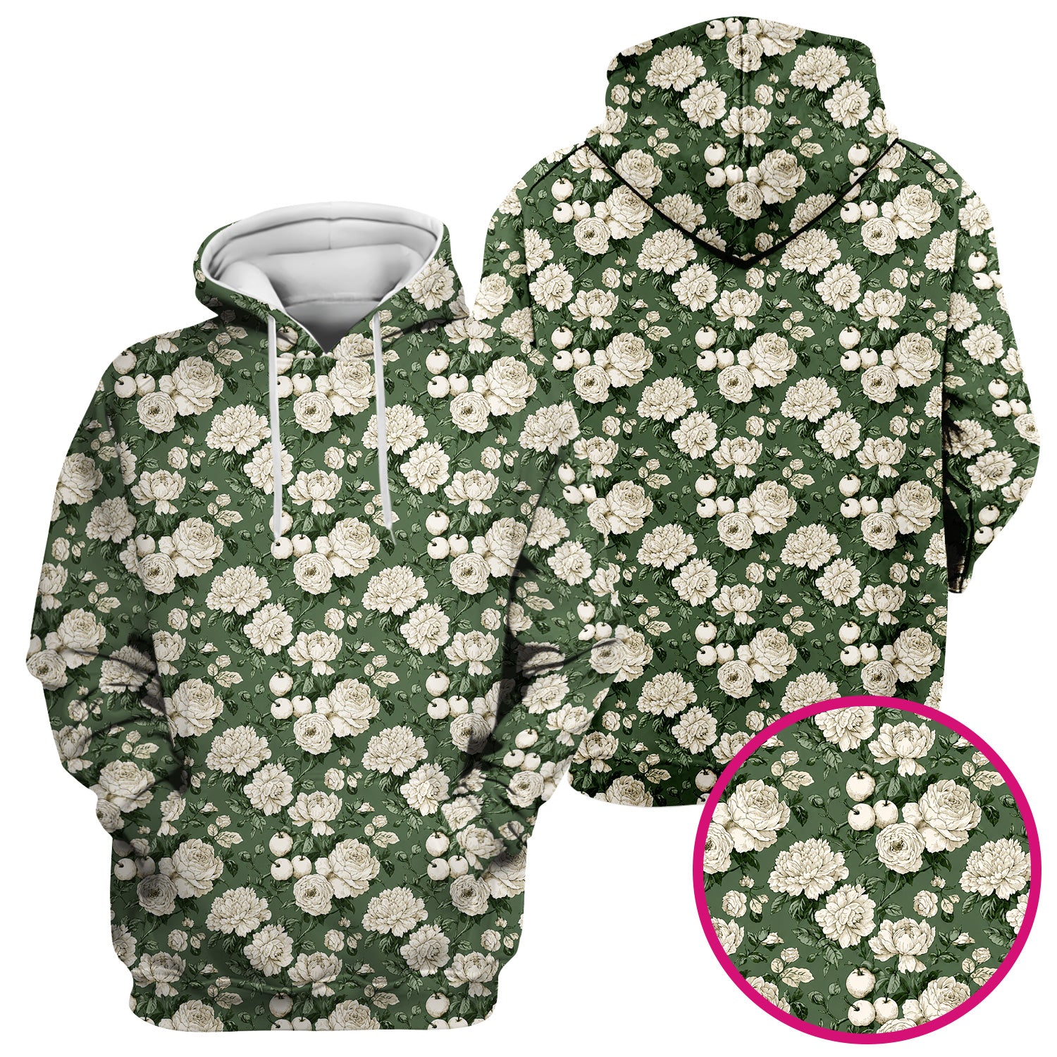Elegant White Rose Garden Pattern Scrub Top, Comfortable Scrubs for Nurses
