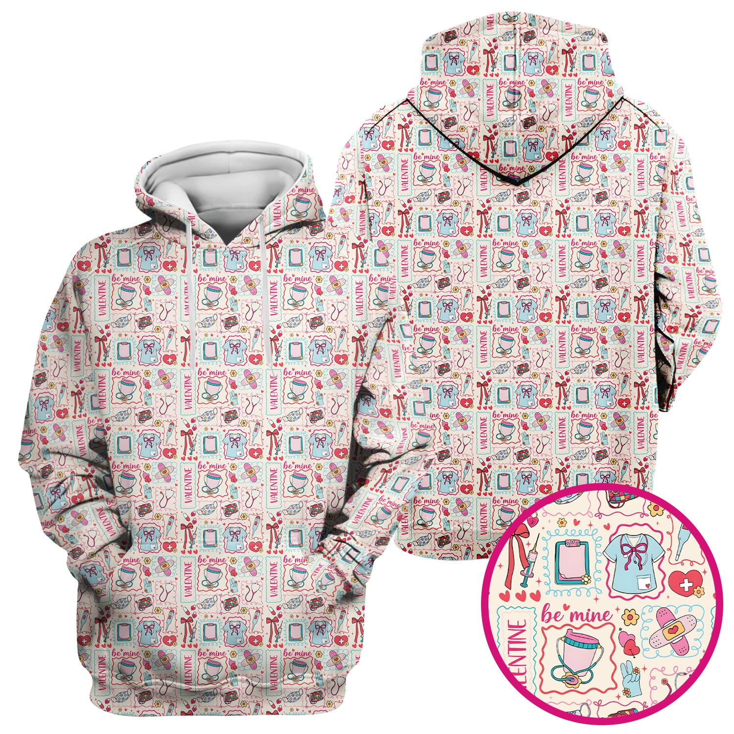 Valentine Medical Hearts Bandages Syringes Scrub Top, Comfortable Scrubs for Nurses