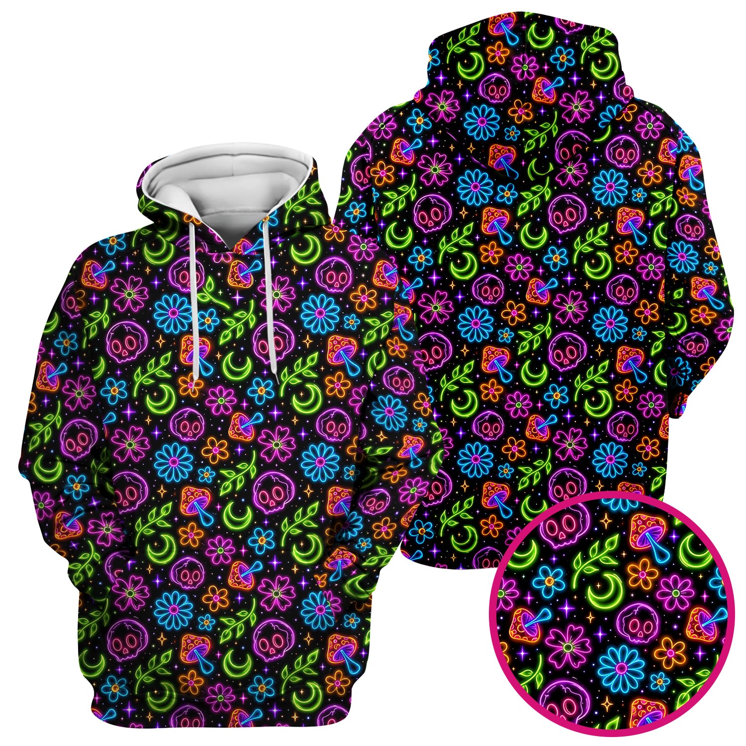 Neon Skull Mushroom Floral Scrub Top, Colorful Gothic Nurse Scrubs Uniform