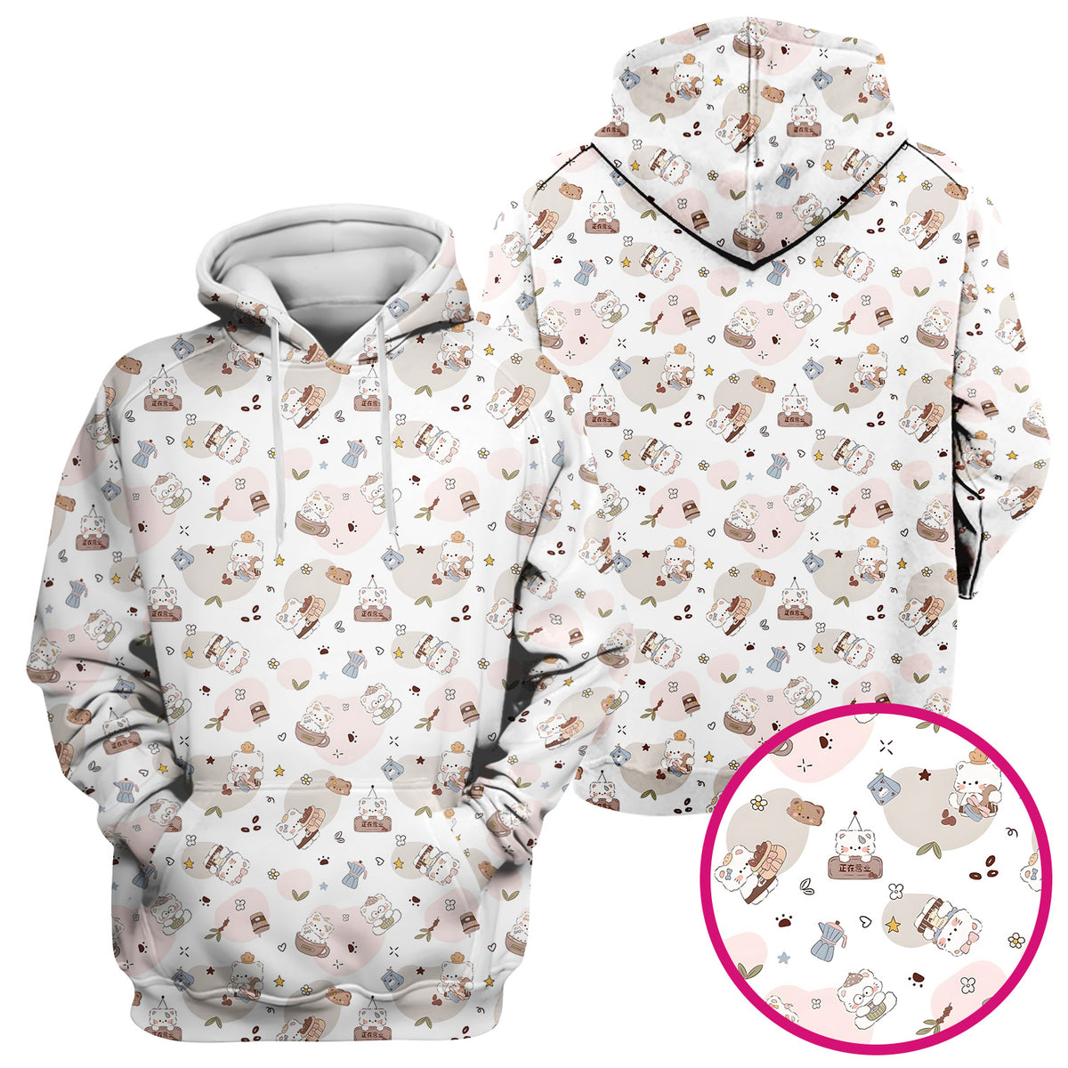 Cute Cat With Coffee Paw Heart Pattern Scrub Top, Comfortable Scrubs for Nurses