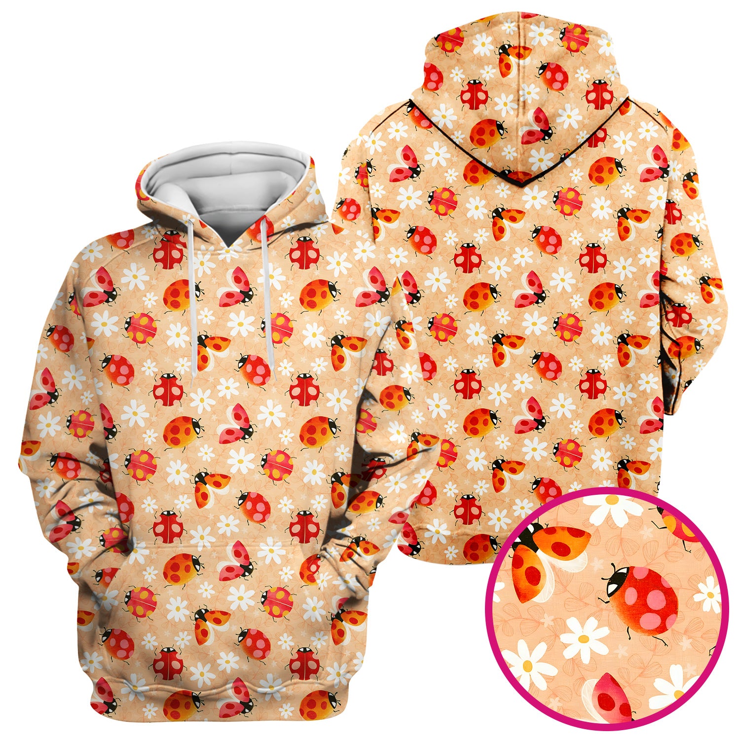 Ladybug Daisy Floral Pattern Scrub Top, Comfortable Scrubs for Nurses