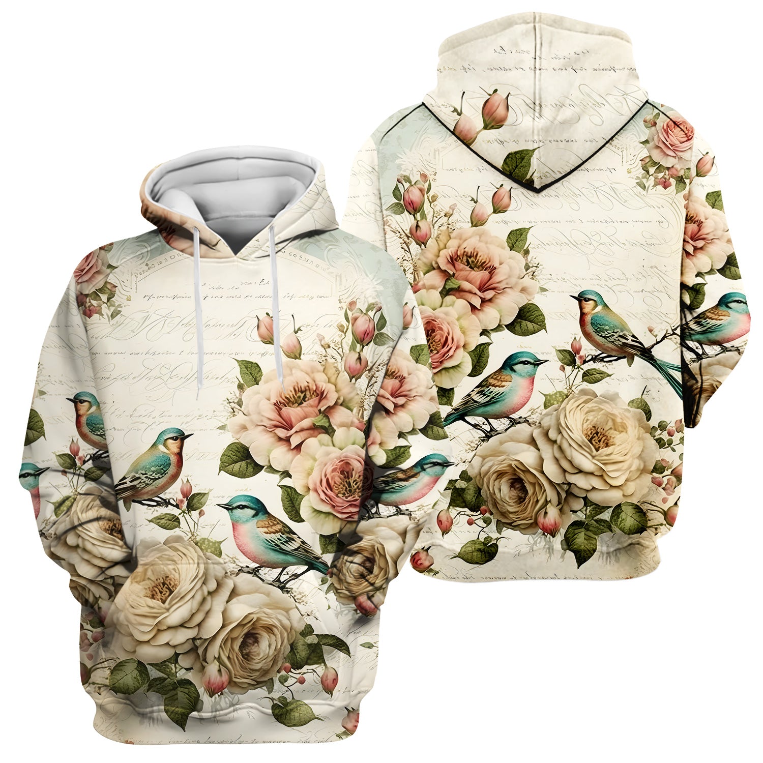 Vintage Birds Rose Pattern Scrub Top, Comfortable Scrubs for Nurses