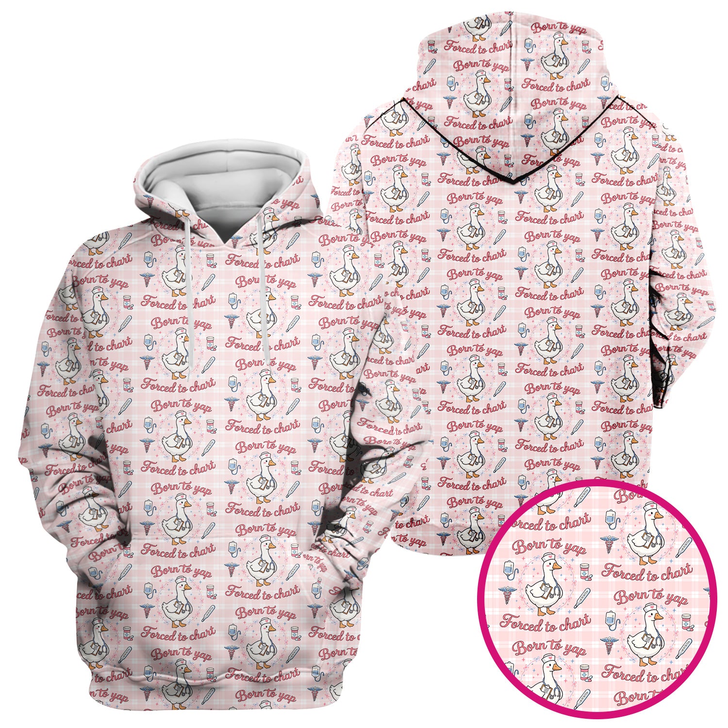 Funny Nurse Goose, Born To Yap Forced To Chart Pattern Scrub Top, Comfortable Scrubs for Nurses