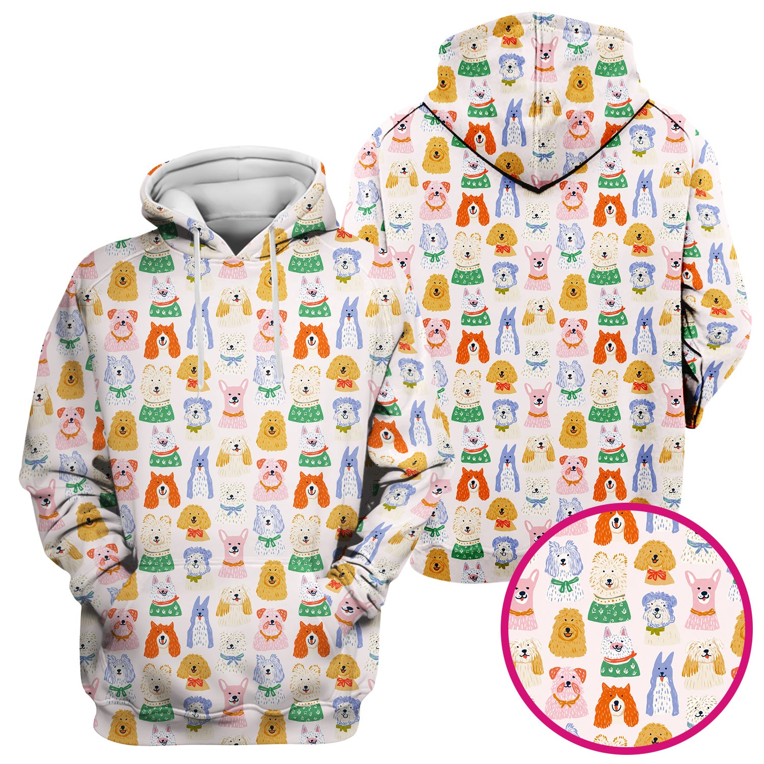 Colorful Dog Faces Cartoon Pattern Scrub Top, Comfortable Scrubs for Nurses