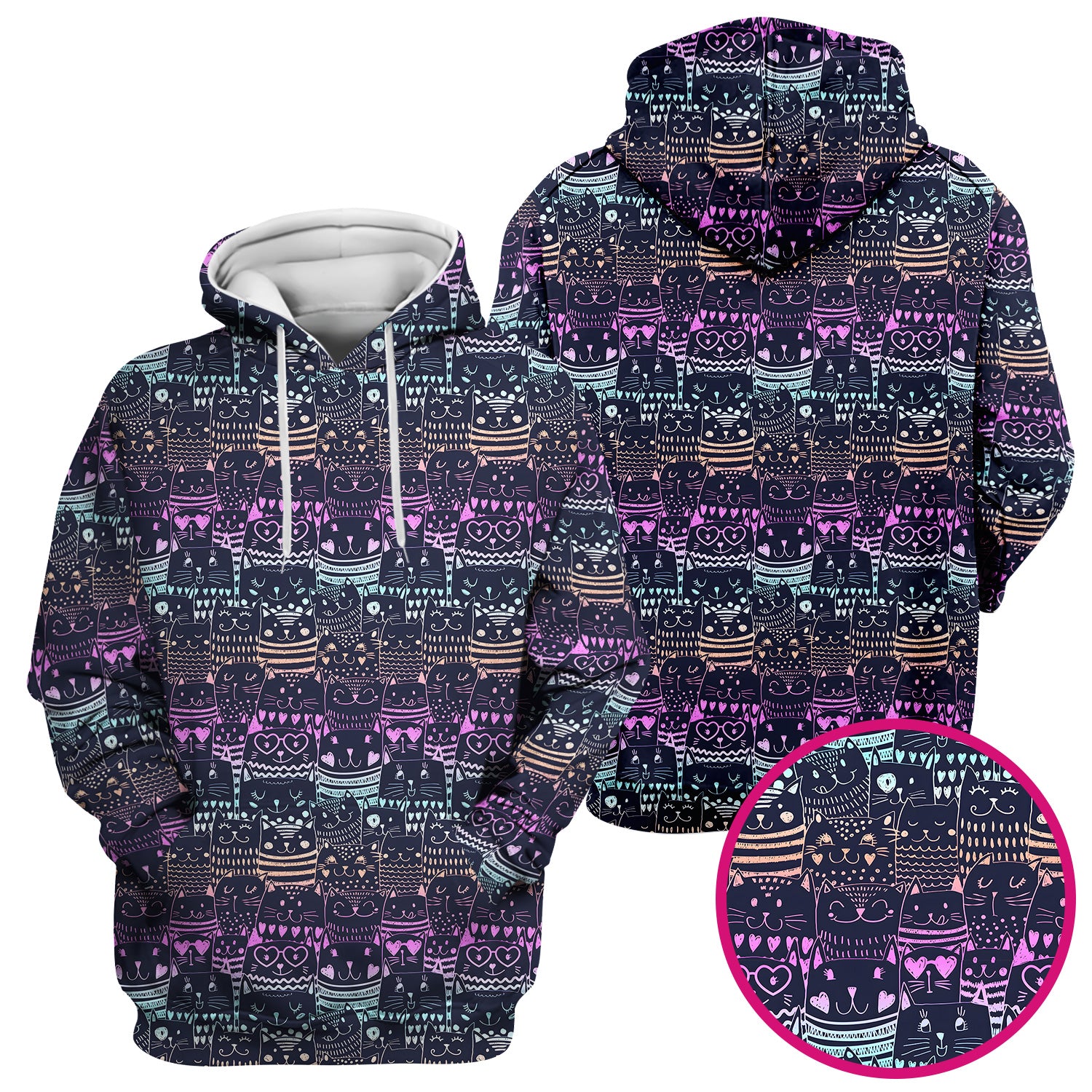 Cute Neon Cat Faces Pattern Scrub Top, Comfortable Scrubs for Nurses