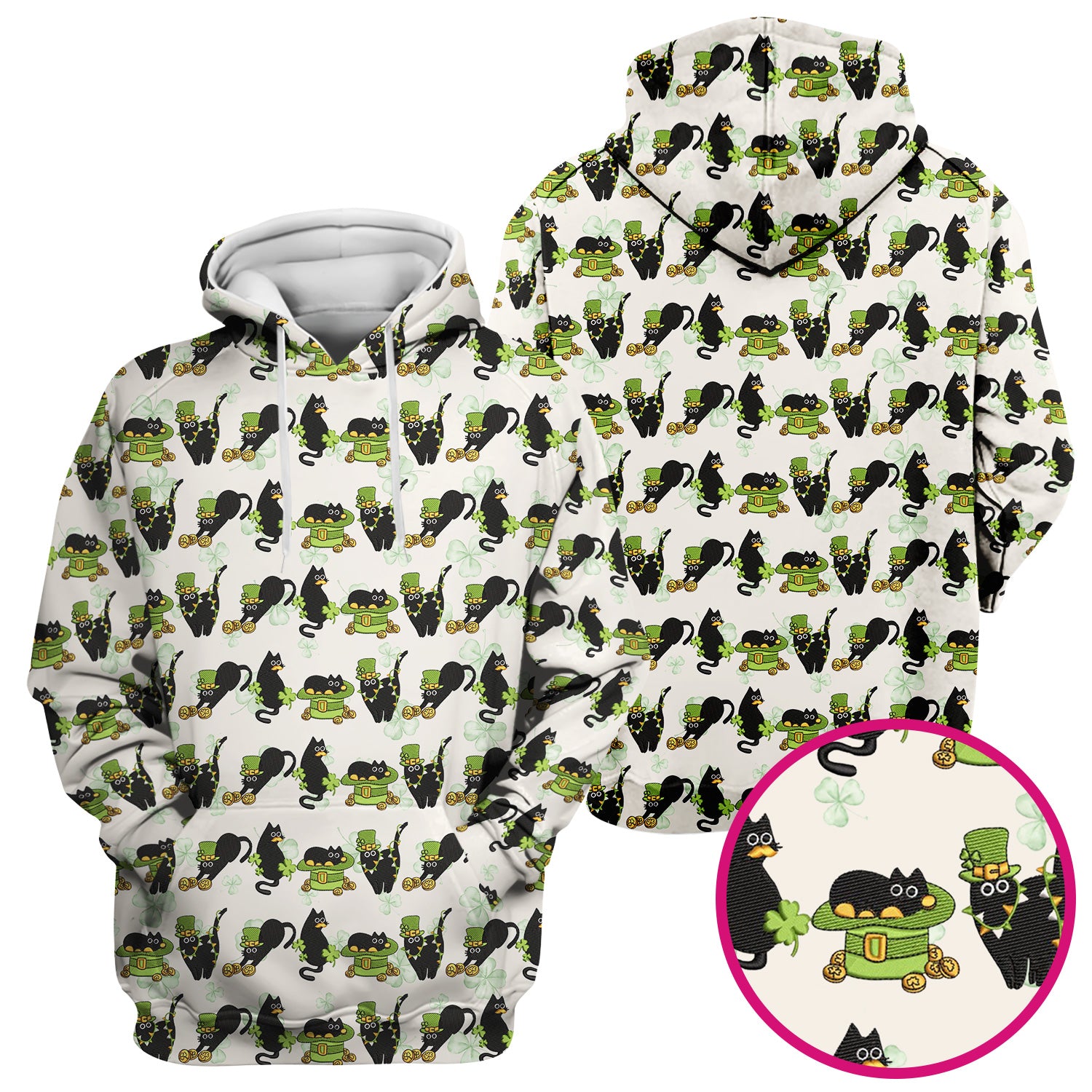 St. Patrick Black Cat Clover Print Nurse Scrub Top, Comfortable Scrubs for Nurses