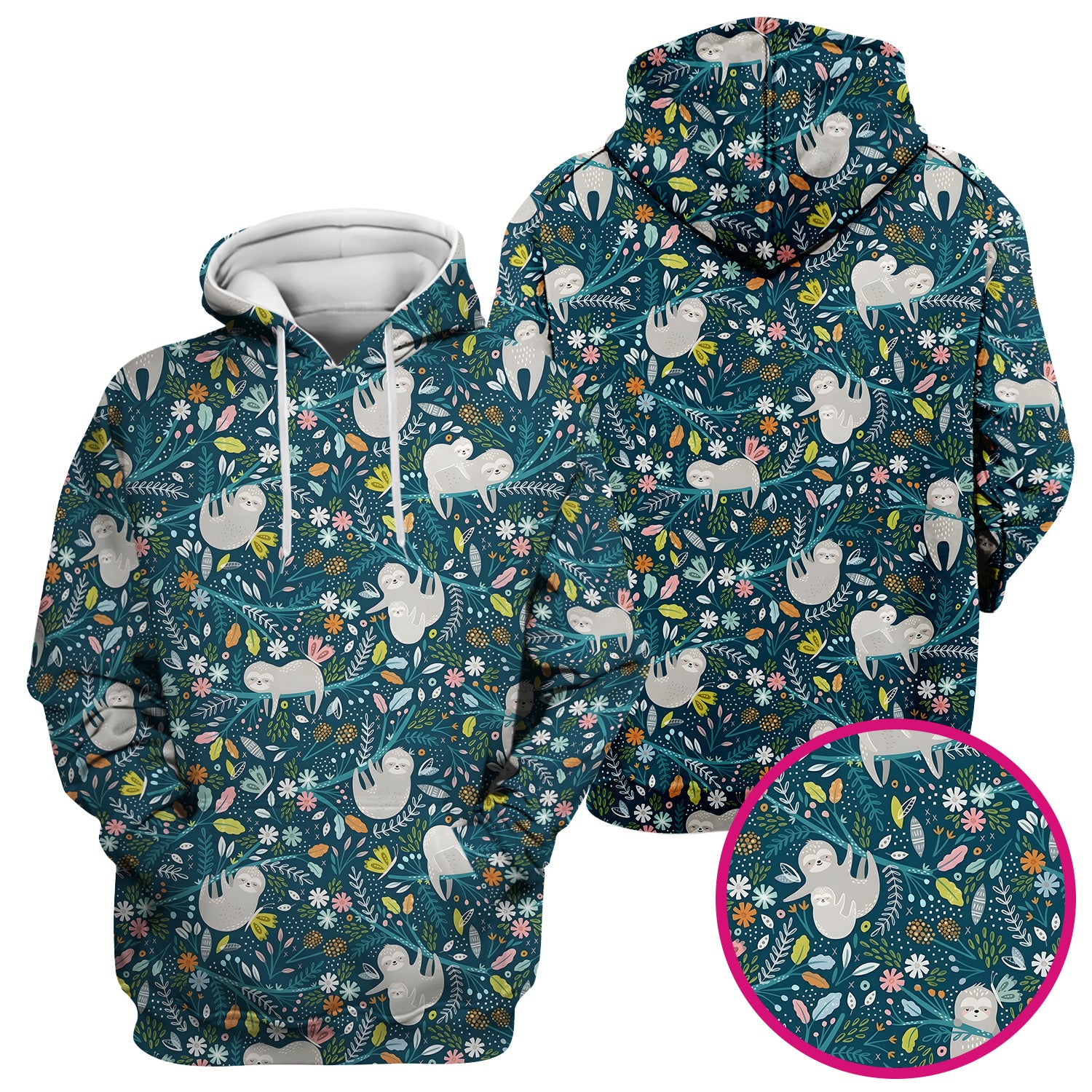 Cute Sloth Jungle Leaf Floral Pattern Scrub Top, Breathable Fabrics Nursing Uniform