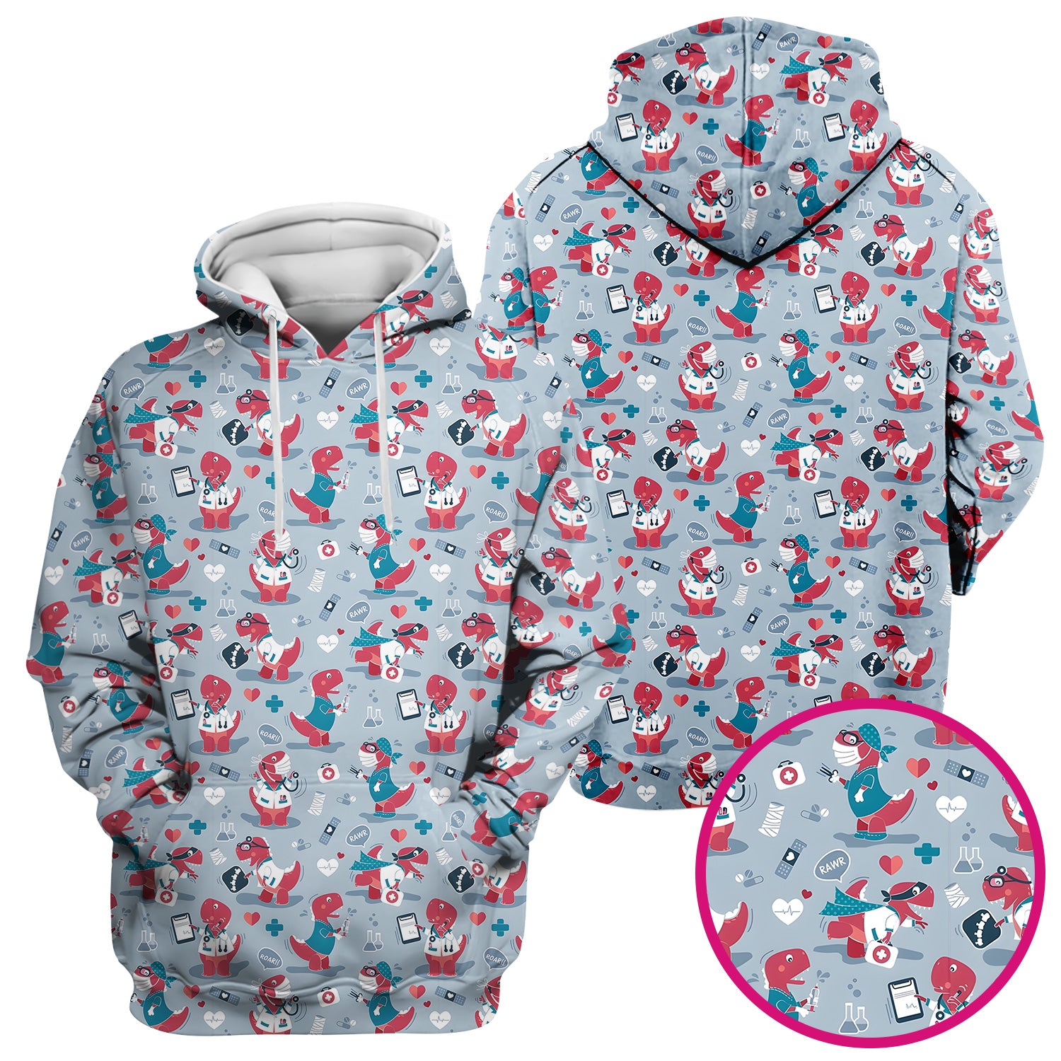 Cute Dinosaur Doctor Medical Pattern Scrub Top, Breathable Fabrics Nursing Uniform