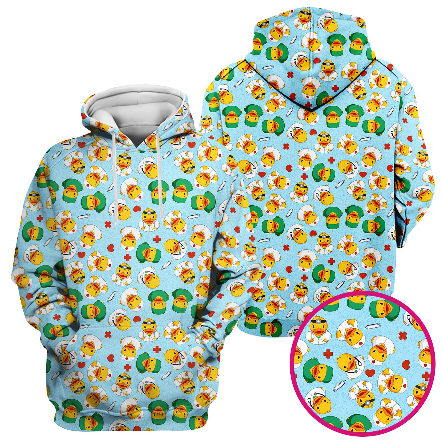 Duck Doctor Cartoon Pattern Scrub Top, Comfortable Scrubs for Nurses