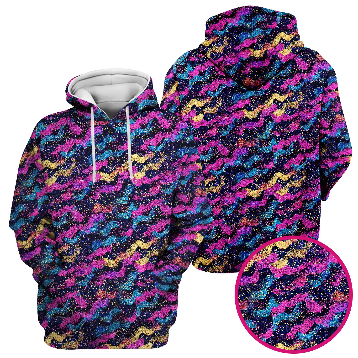 Neon Glitter Galaxy Wavy Pattern Scrub Top, Breathable Fabrics Nursing Uniform