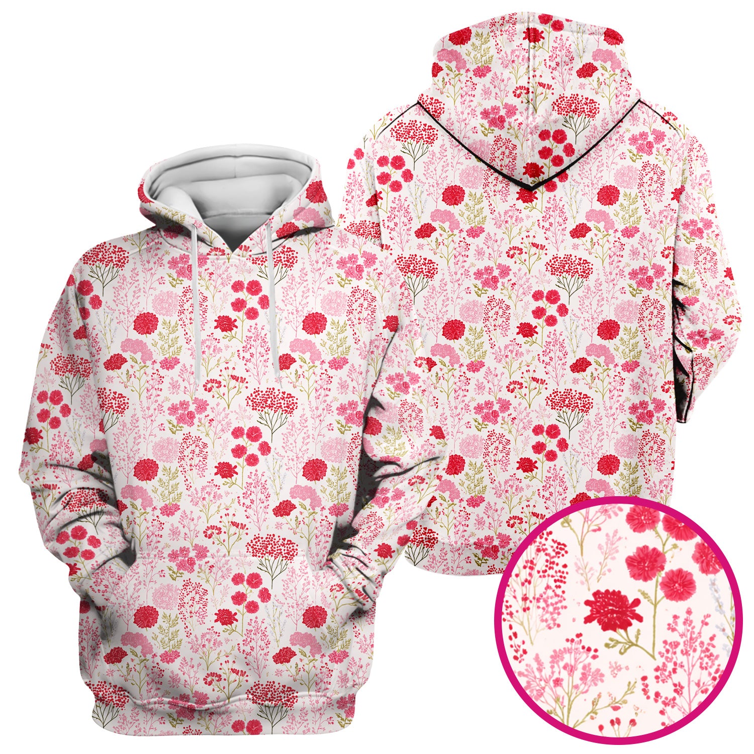 Pink Floral Pattern Allover Print Scrub Top, Breathable Fabrics Nursing Uniform