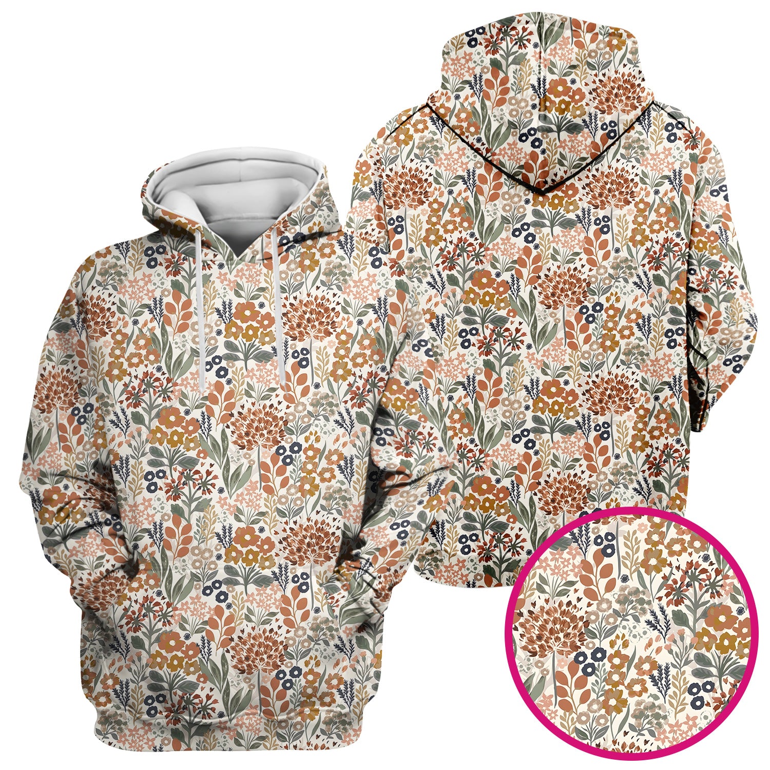 Vintage Botanical Floral Pattern Scrub Top, Breathable Fabrics Nursing Uniform